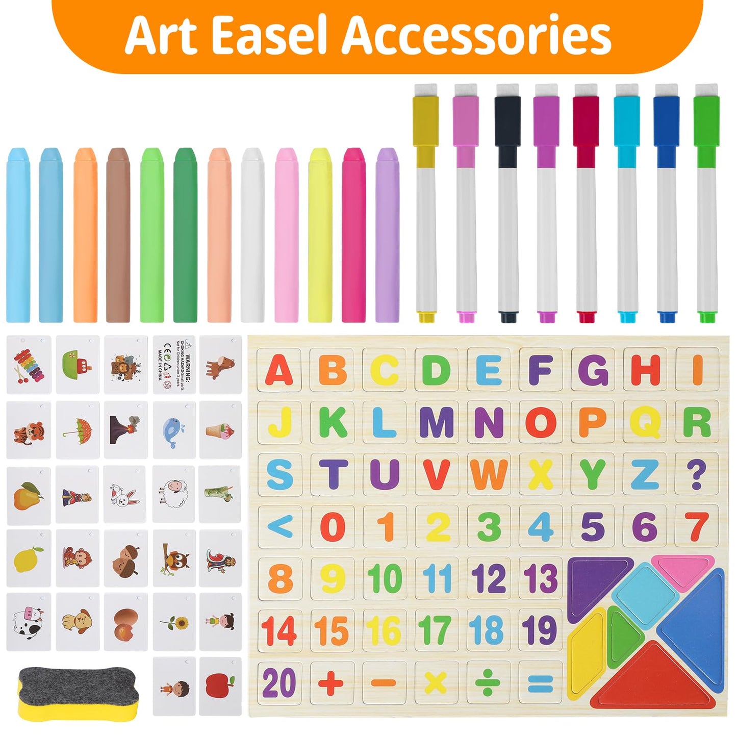 Kids Wooden Easel with Abacus, Double Sided Magnetic Drawing Board Dry Erase Whiteboard & Chalkboard， Foldable Easel for Toddlers 2-4 Years Painting Easel Kids 3-6