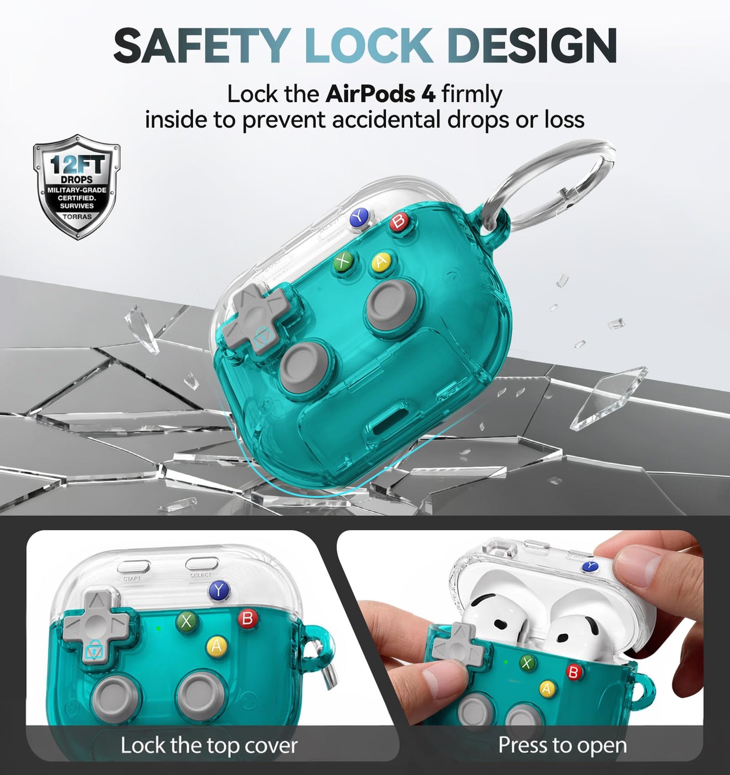 for AirPods 4 Case Cover, with Pressable Button, Safety Lock & Phone Stand,Cool Funny Gifts Case for Women Men to Relief Stress,Clear Blue