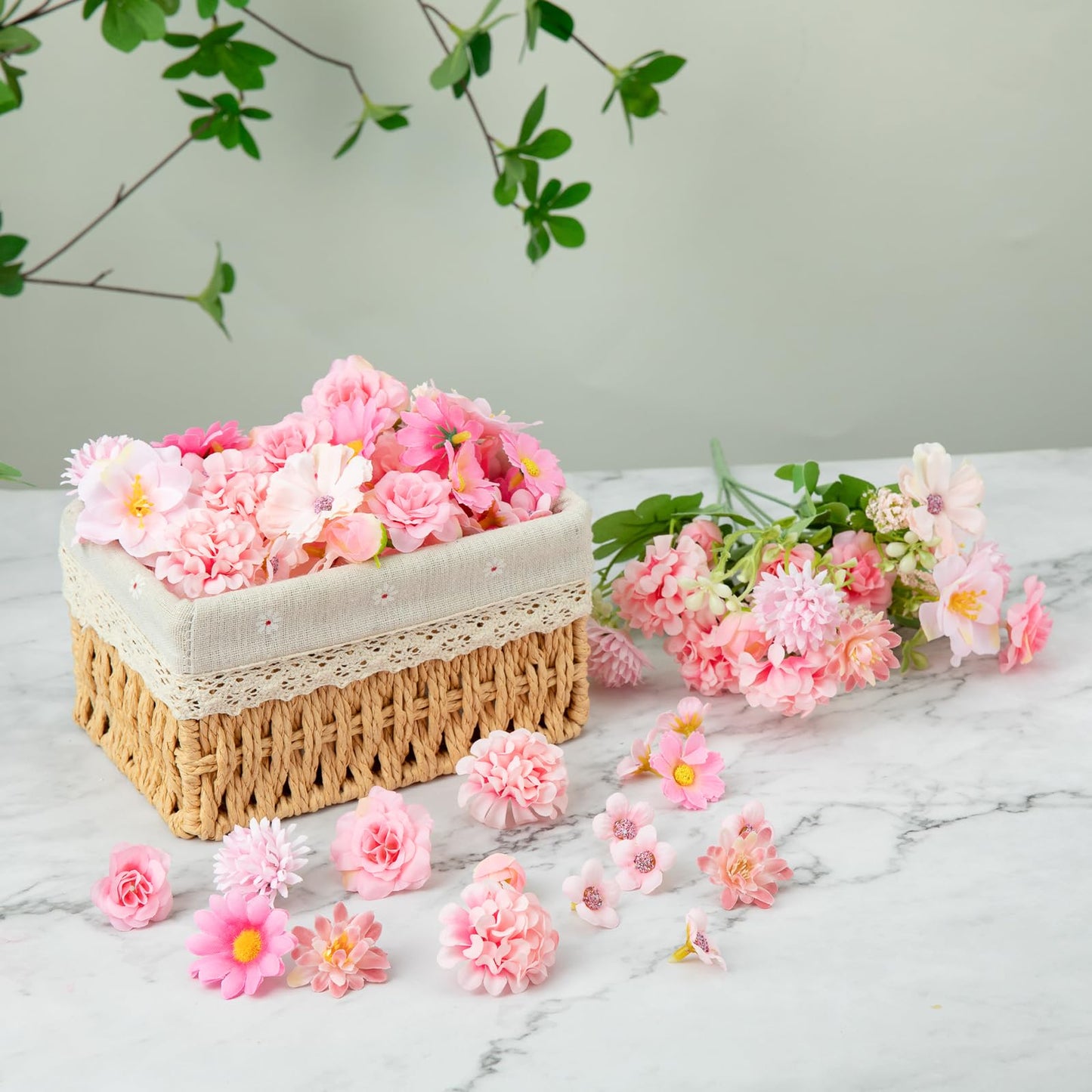 CIPOWM 100Pcs Mini Faux Flower Heads Pink Artificial Flower Heads Small Silk Flower Fake Peony Daisy Flowers for Craft Garland Wedding Party Supply Home Decoration