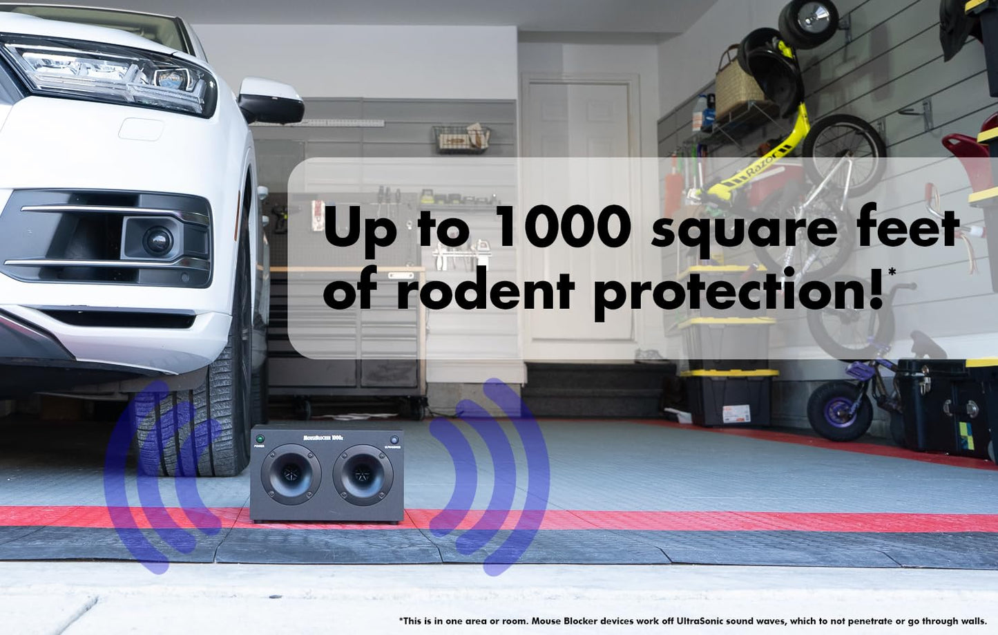 MouseBlocker 1000x Powerful Plug-in Ultrasonic Mouse and Rodent Deterrent for Buildings, Garages, Attics and More. Works with All Rodents. Ultrasonic Rodent Repeller, Band