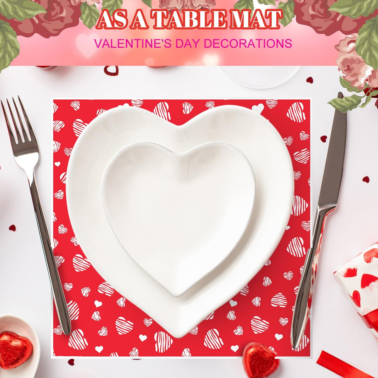 Ireer 300 Pcs Red Heart Wax Paper Sheets Parchment for Food Deli Paper 12x12 Inch Waterproof 6 Style Heart Valentine Mom Teacher Gift Wrapping Picnic Basket Liners Greaseproof Wrapping Wedding Party