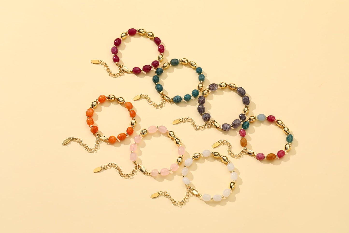 NVWAROCK Beaded Bracelet for Women, Gemstone Bracelet, 14K Gold Plated Stackable Handmade Oval Stone Bracelet Jewelry Gift - Orange