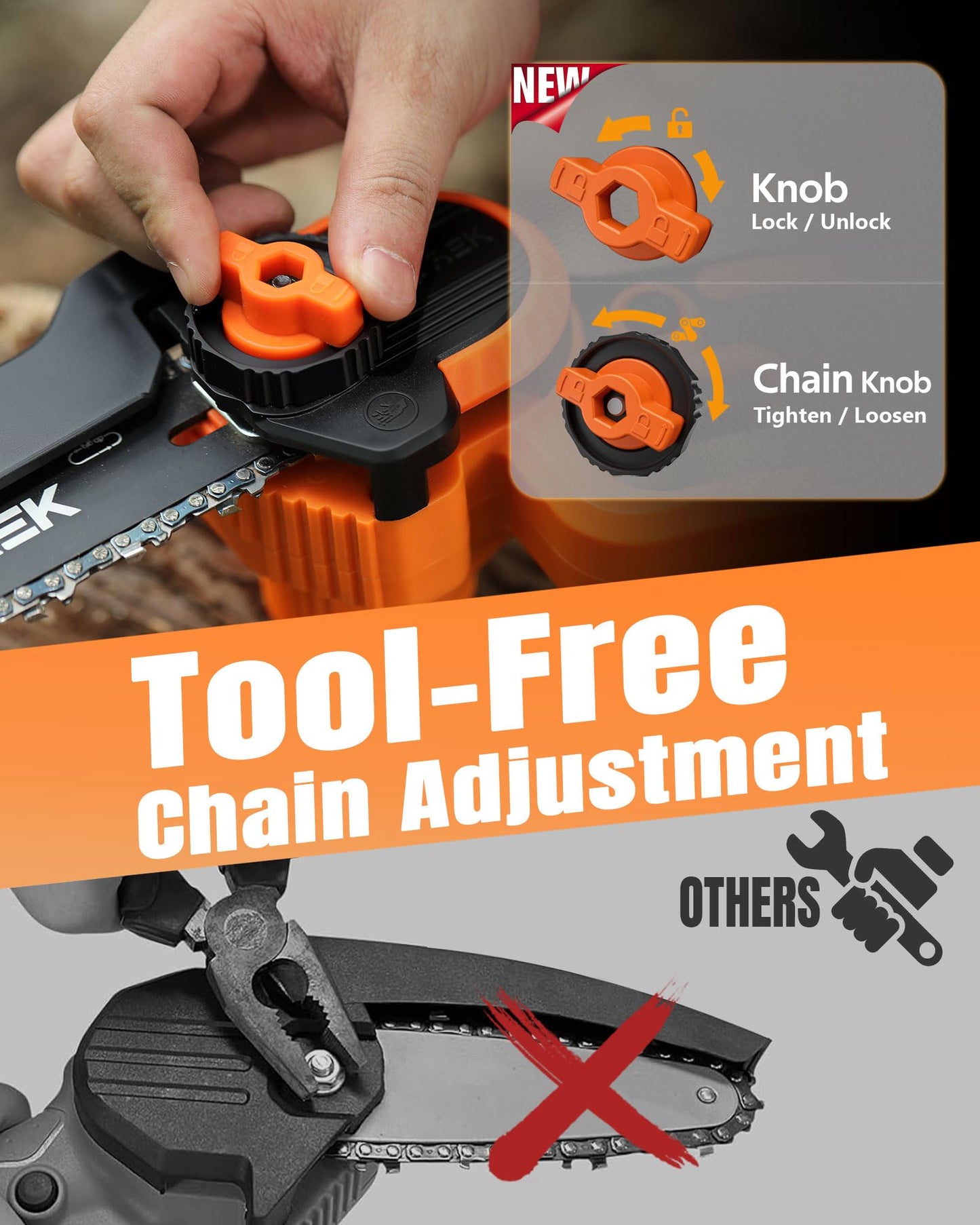 VOTREK® 8-Inch Mini Chainsaw Cordless, 2 x 3.0Ah Batteries, Electric Chain Saw with 2 Chains, Brushless Motor, Auto Oiler, Tool-Free Tensioner for Tree Trimming and Yard Cleanup