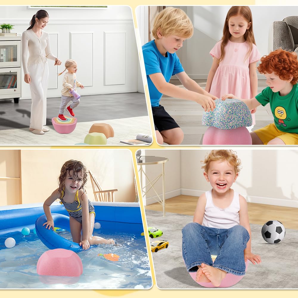 Toddler Stepping Stones, Stimulate Children's Creativity and Imagination, Improve Their Balance and Motor Skills, Flower-Shaped Stepping Stones (Pink &Blue