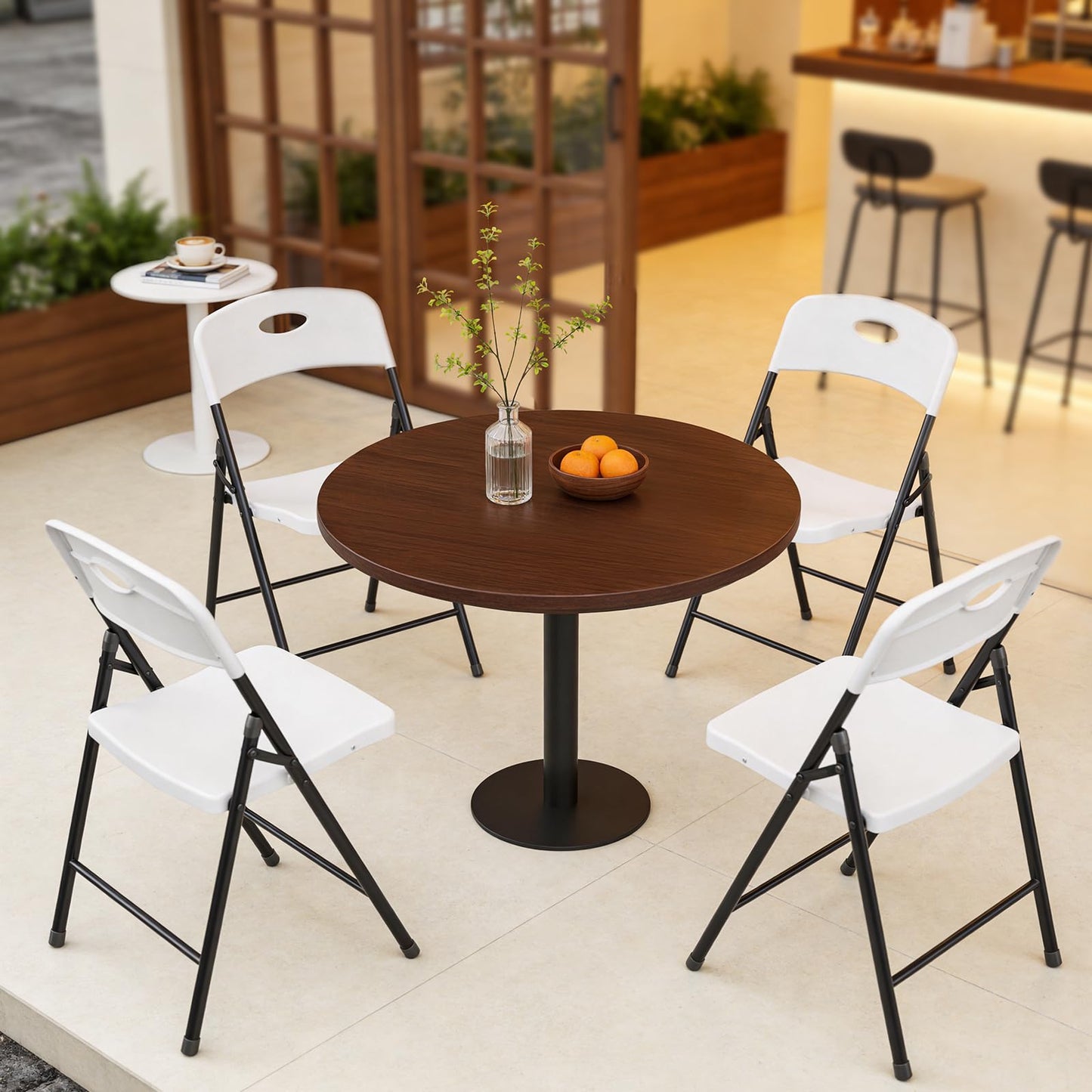 Plastic Folding Chair 4 Pack, Outdoor Sturdy Metal White Folding Chairs for Outside Indoor, Portable 350 lbs Capacity Heavy Duty Foldable Commercial Seating for Picnic, Party, Patio, White