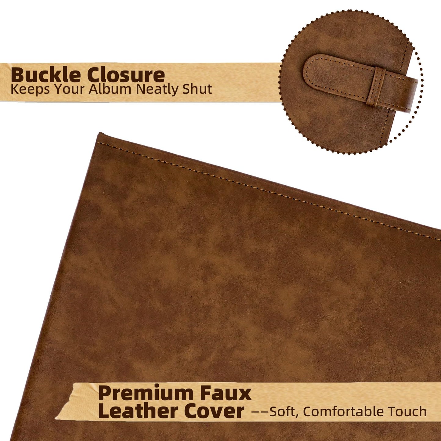 Vienrose 13x11 Inch 3 Ring DIY Scrapbook Album Gift Set, Faux Leather Cover Blank Scrapbooks Photobook with 30 Plastic Sleeves 60 Kraft Pages for Valentine Gift Wedding Family Anniversary DarkBrown