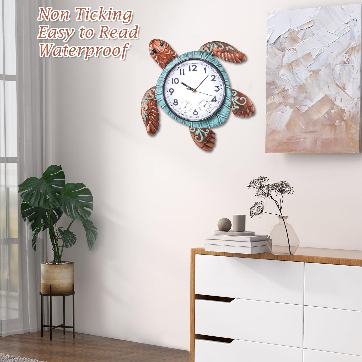MUMTOP Turtle Outdoor Clock Waterproof, 12.6 Inch Outside Wall Clock with Thermometer Combo for Patio Pool Garden Home Decor