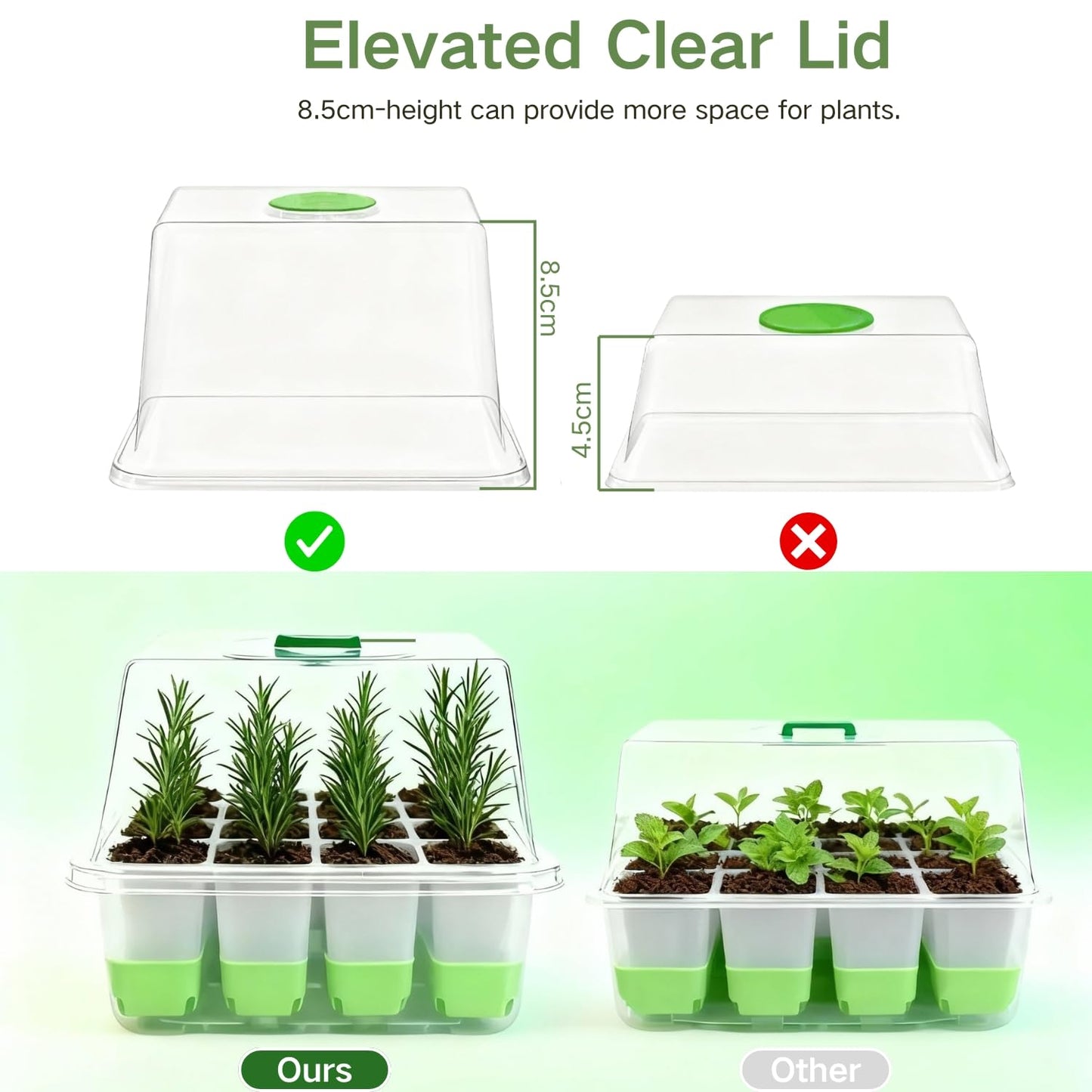 ZSYWODFO Silicone Seed Starter Tray with Humidity Dome, Indoor Seedling Starter Kit, 5-Pack Flexible Germination Trays - Adjustable Vent, Reusable & Dishwasher Safe for Herbs/Vegetables/Flowers
