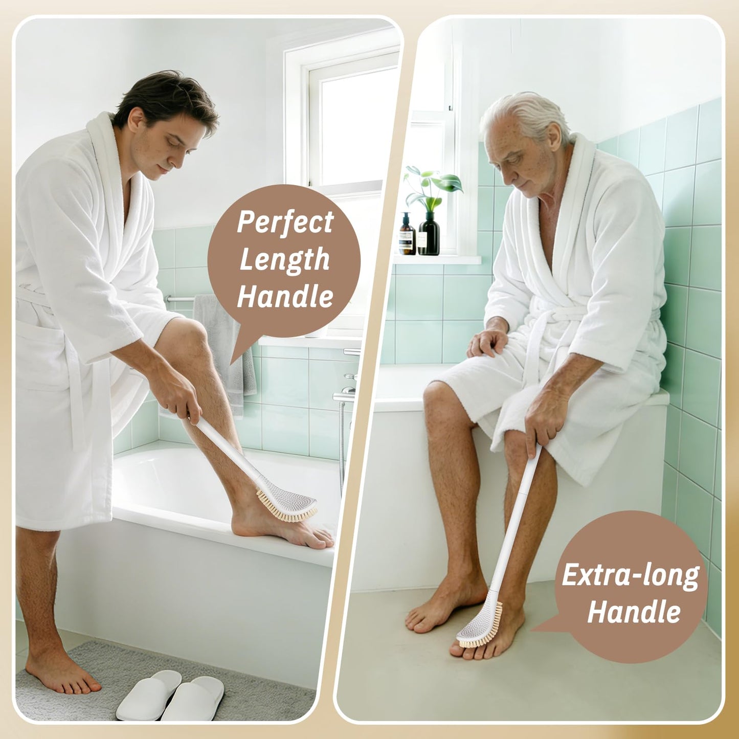 GEENOA New Foot Brush & Foot File Set(2PCS), 3-in-1 Foot Scrubber in Shower, 10.2’’-27.5’’Adjustable Long Handle Foot Scrub Brush and Upgrade Foot File Callus Remover, Gift-Box Packed(White Set)