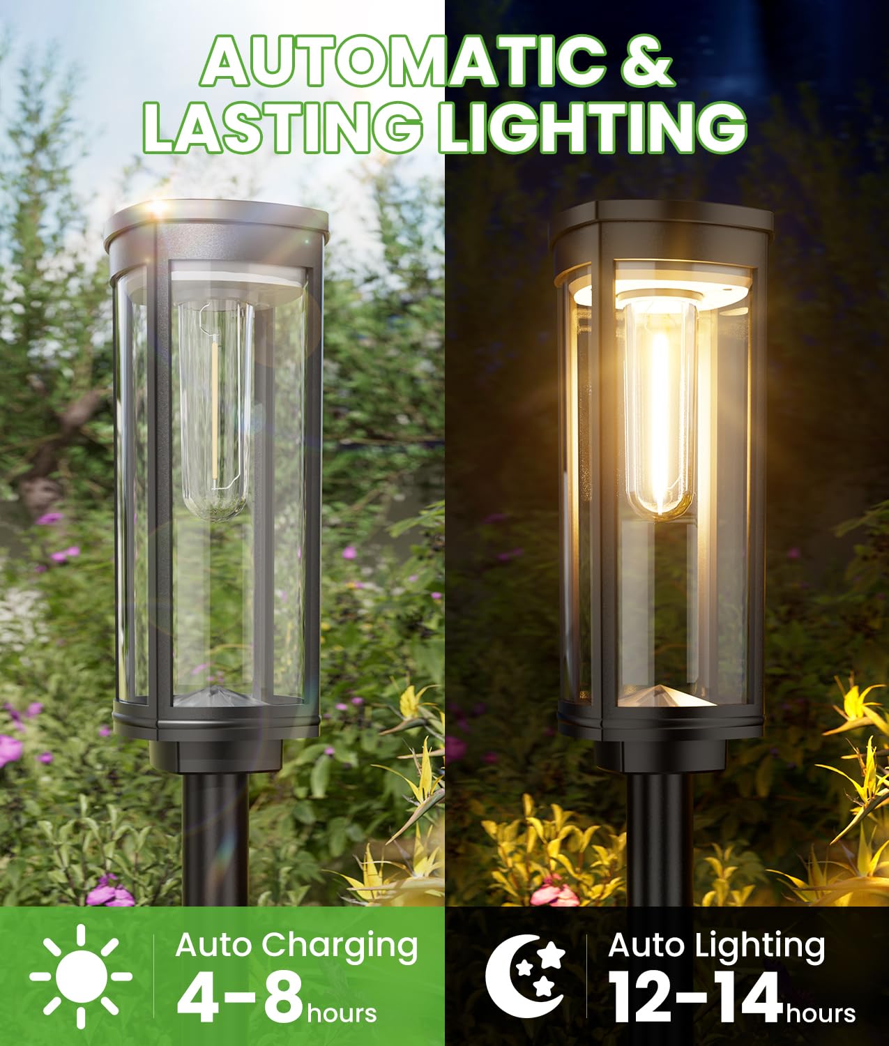 BITPOTT Solar Pathway Lights Outdoor, 4 Pack Bright Solar Powered Garden Lights Waterproof IP65, Long Lasting Outdoor Light for Yard Garden Walkway Landscape Lawn Patio