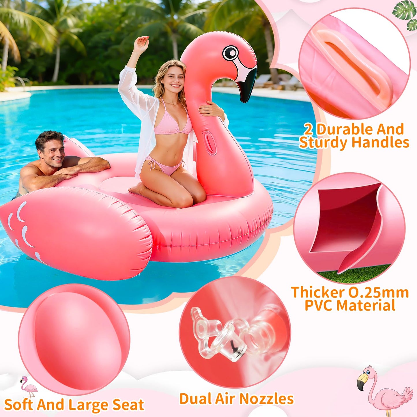 TURNMEON 102" Giant Flamingo Pool Float Inflatable Summer Beach Float Swimming Pool Party Toys Ride-on Lounge Raft Water Pool Floatie for 2-4 Multi Players Adults Lake Floats, Flamingo