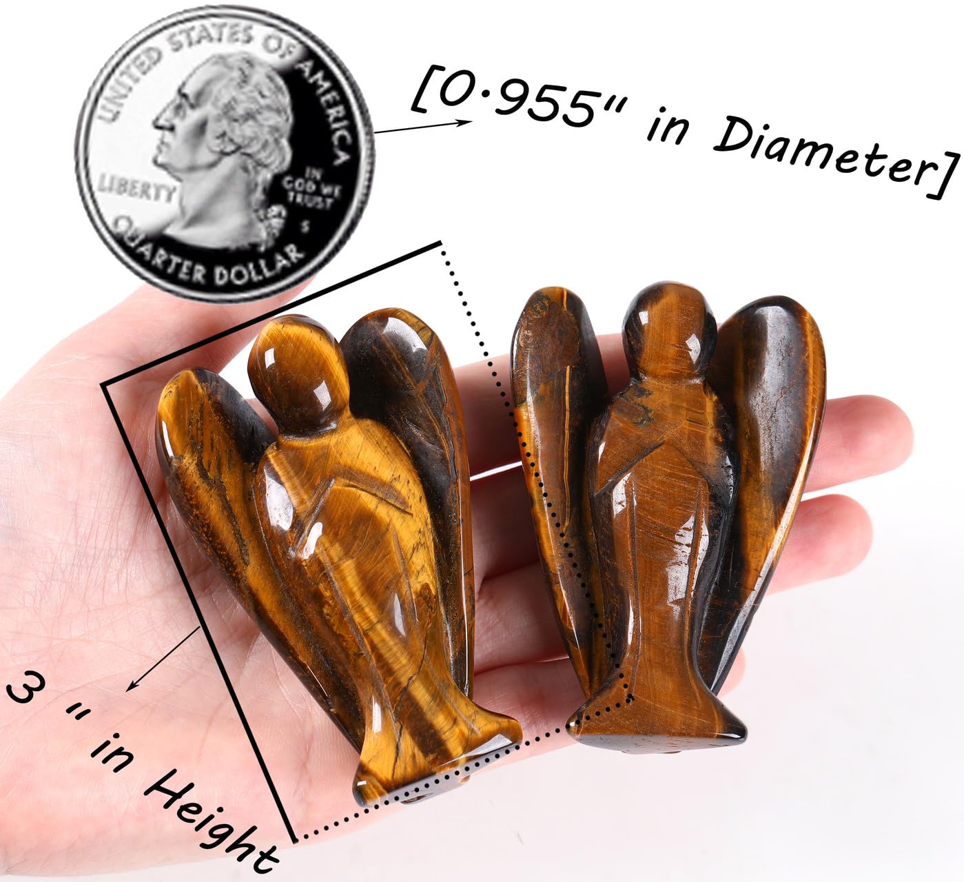 QINJIEJIE 3" Tiger Eye Crystals Angel Decor Healing Guardian Angel Desk Stone Figurine Big Gemstone Statue Home Office Energy Decorations Gifts for Women Men