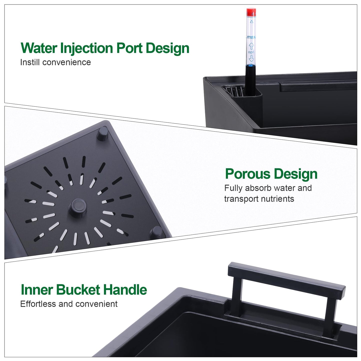 22 Inch Tall Planters Set of 2, Self-Watering Large Outdoor Indoor Planter Pots with Drainage Holes & Water Level Monitor, Planters with Inner Bucket and Movable Wheels for Patio, Front Porch, Garden