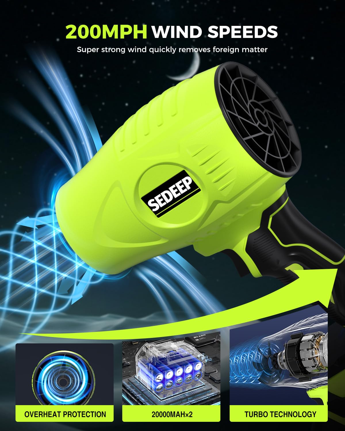 Sedeep Leaf Blower Cordless with Battery and Charger, 980,000 RPM, Extended Nozzle, Lightweight Handheld Design,Blower for Patio Cleaning,car Blowing Water, Blowing Leaves and Dust