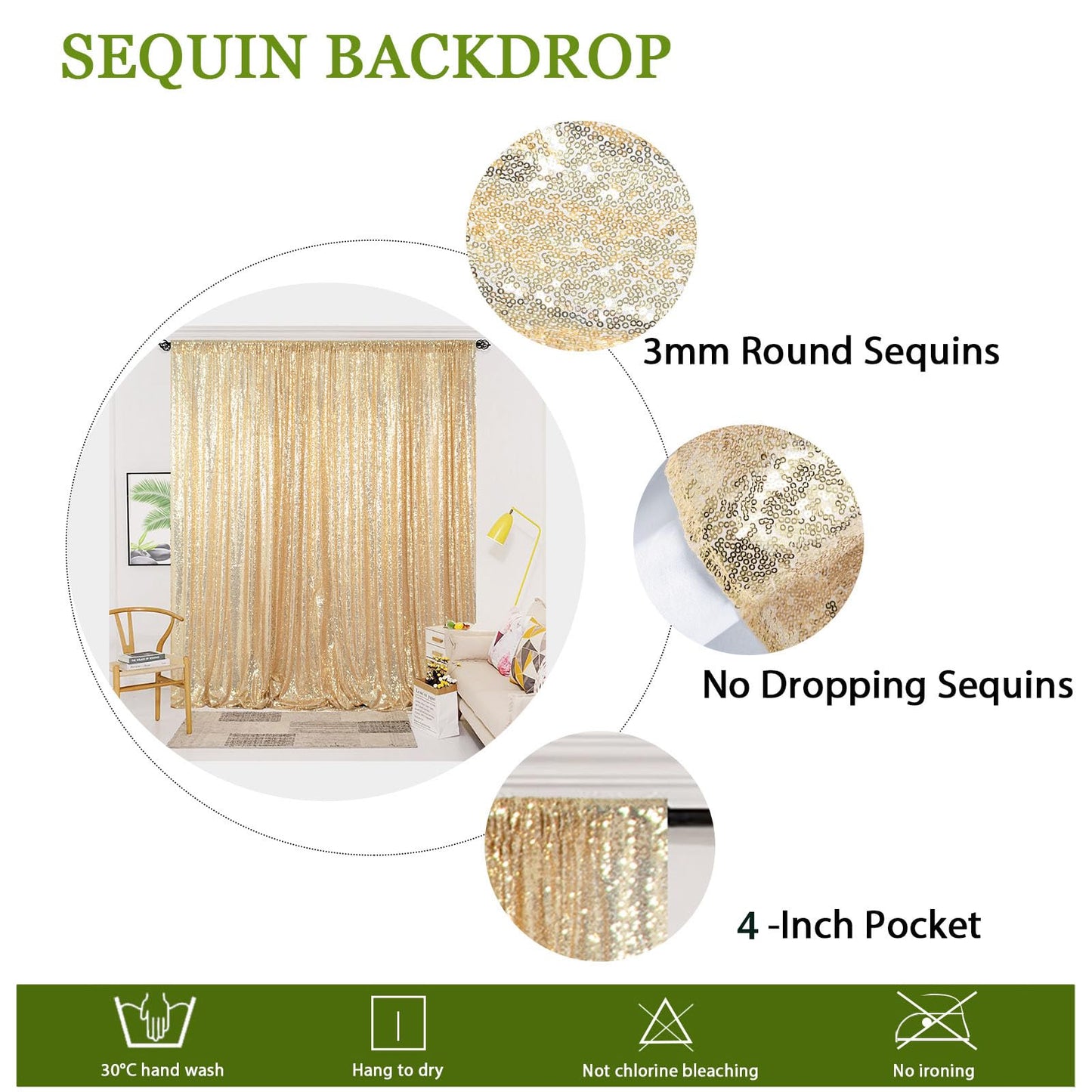ShinyBeauty Champagne Gold Sequin Backdrop 10x10 - Sparkly Photography Background for Weddings, Birthdays, Photo Booths, Events | Shimmer Curtain for Stunning Visuals & Party Decor (Champagne Gold)