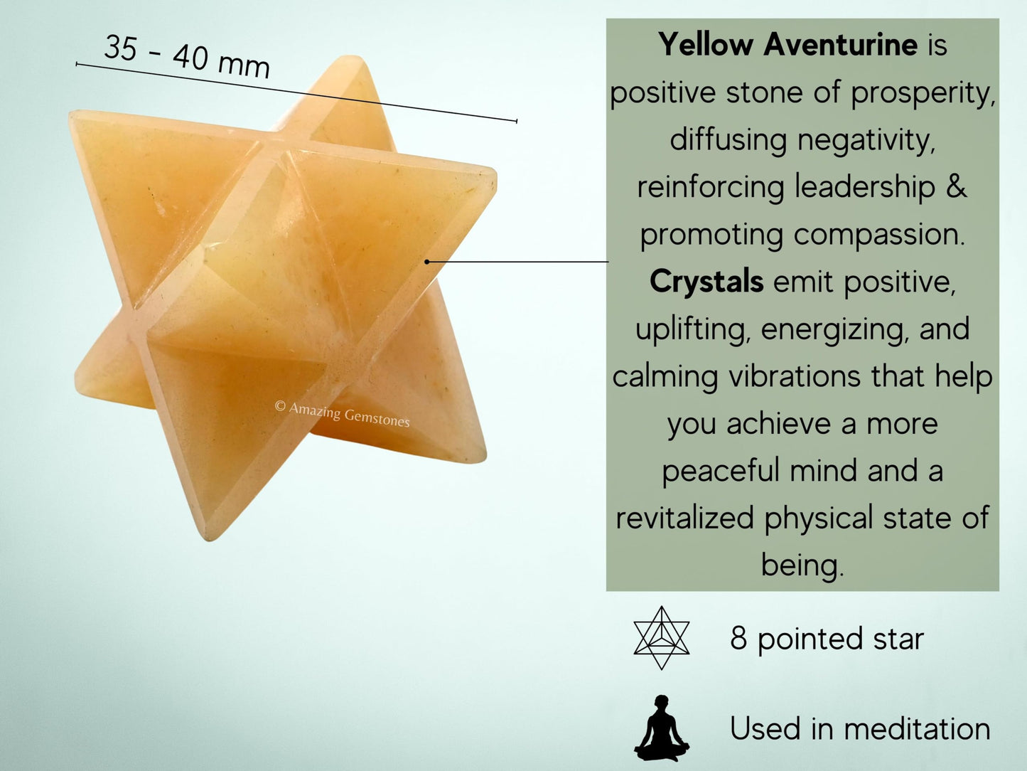 Amazing Gemstone Yellow Aventurine Merkaba Crystal - 1.5 Inches Metaphysical Merkaba Star for Meditation - Energetic Tetrahedron Crystal and Healing Stones and Healing (35-40mm)