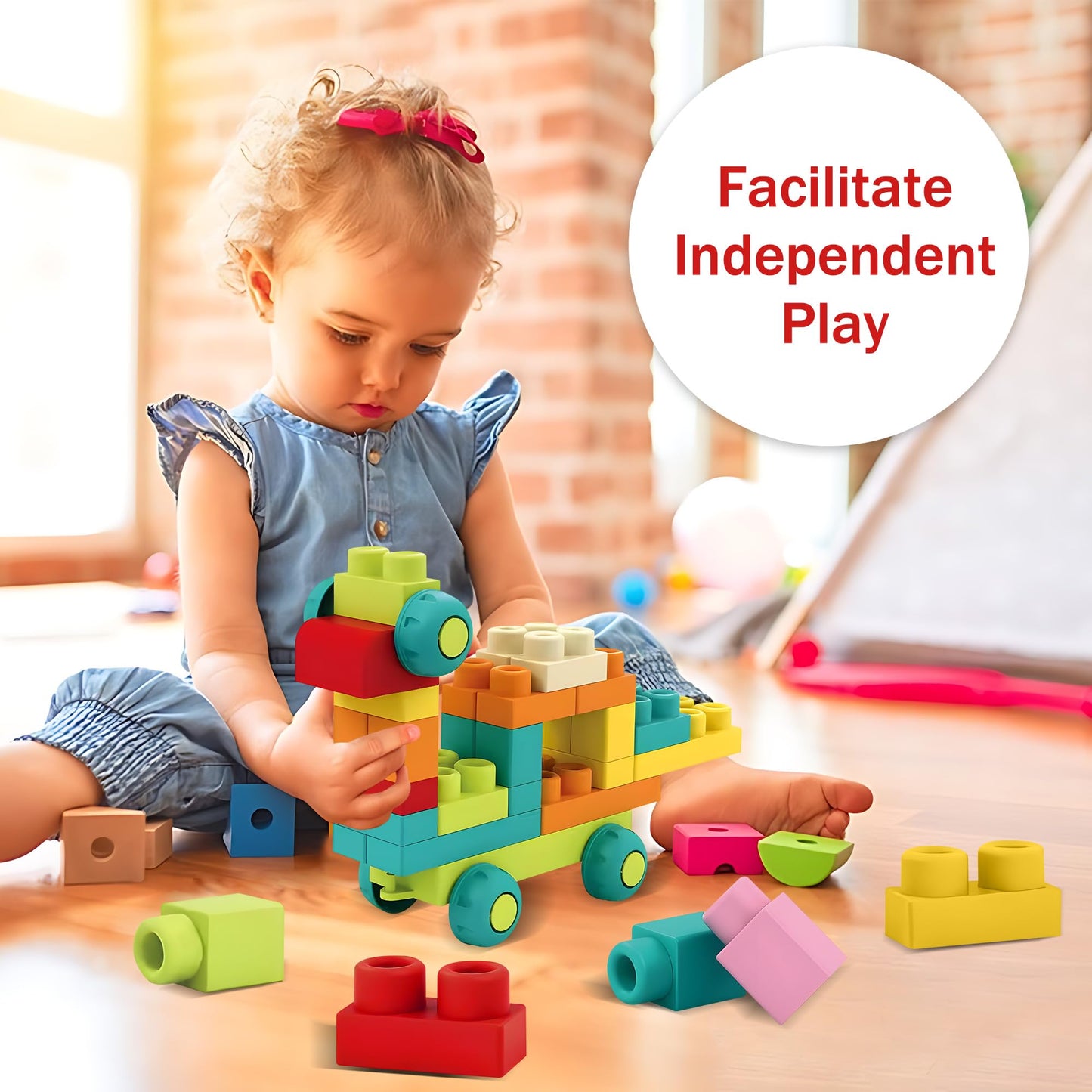 Soft Building Blocks Bundle - STEM Montessori Preschool Stacking Sensory Toys: 42-Piece Rubber Construction Blocks Bag with Storage + Silicone Rainbow Stacker & Nesting Blocks (7 PCS), Colorful Creati