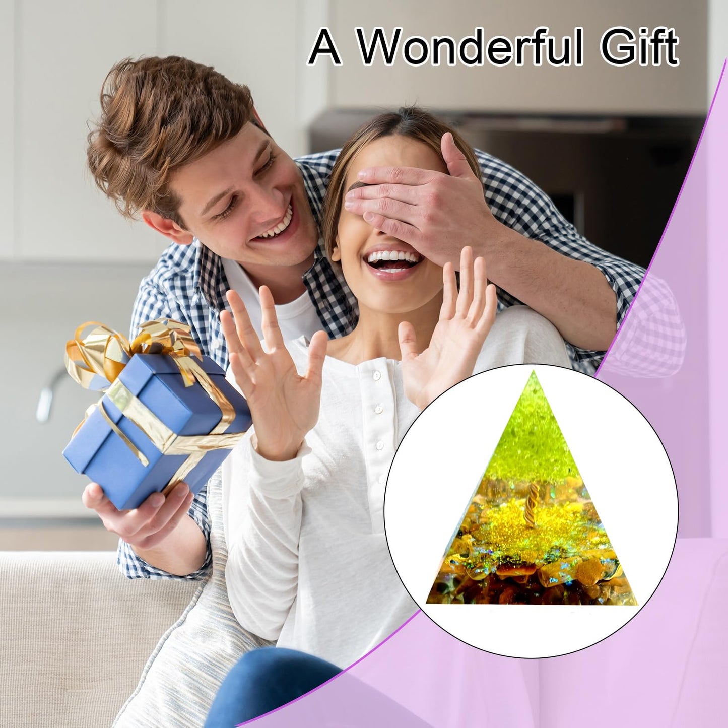 Saefheled Tree of Life Orgone Pyramid,Natural Energy Peridot Tiger's Eye Stone Orgonite Healing Crystal Pyramid,for Reduce Stress,Balance Chakra,Meditation Attract Luck,Accumulate Wealth Health(6cm)