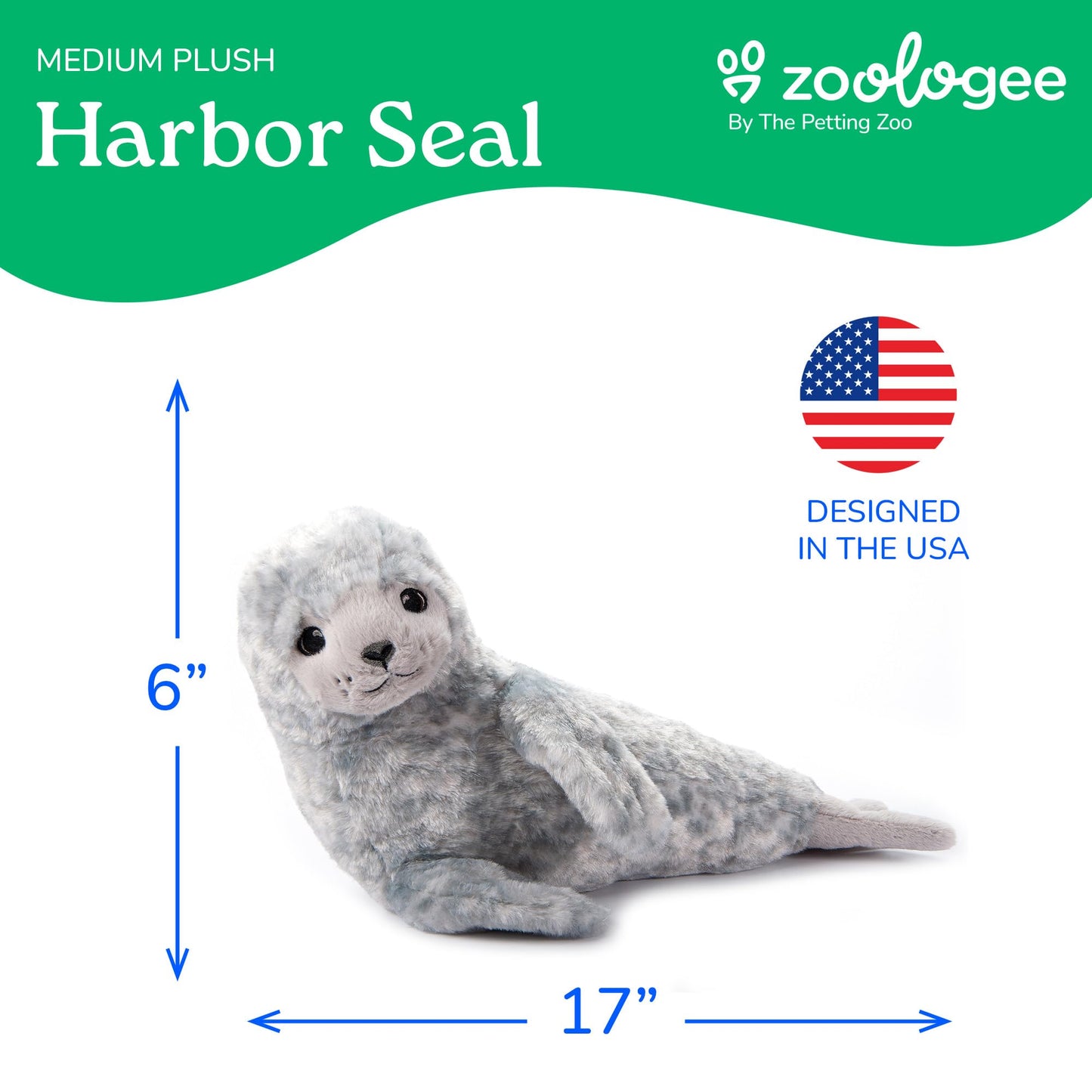 The Petting Zoo Harbor Seal Stuffed Animal Plushie, Gifts for Kids, Earth Keeperz Sealife Animals, Zoologee Grey Harbor Seal Plush Toy, 17 inches