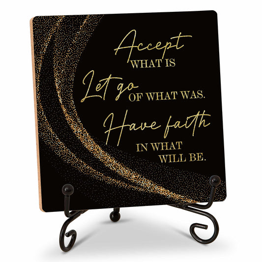 Inspirational Quotes Wood Plaque with Stand - Idea Gifts for Women Men - Black Gold Wooden Decor for Home Office Living Room Shelf Table Decoration (10)