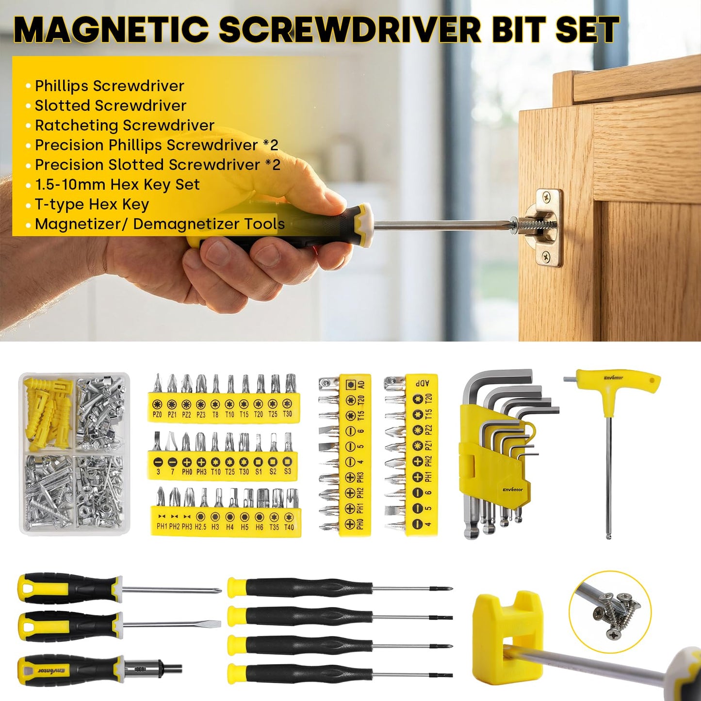 Enventor Home Tool Kit, 220 Piece Hand Tool Kit with Toolbox Storage Case, Basic Household Auto Repair Tool Set for Home Repairs Men Women DIY, Auto Maintenance, General Use, Household Repair Tools