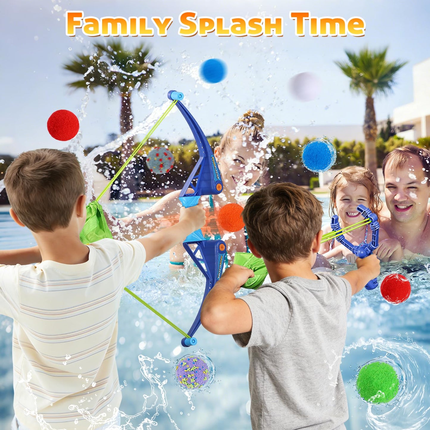 AOSPHYS 20Pcs Reusable Water Balloons + 4 Flower Water Balloons with 2 Bows and Arrows Sets + 2 Slingshots Launcher, Pool Beach Water Fight Equipment for Boys and Girls, Summer Toys for Kids Ages 3-12