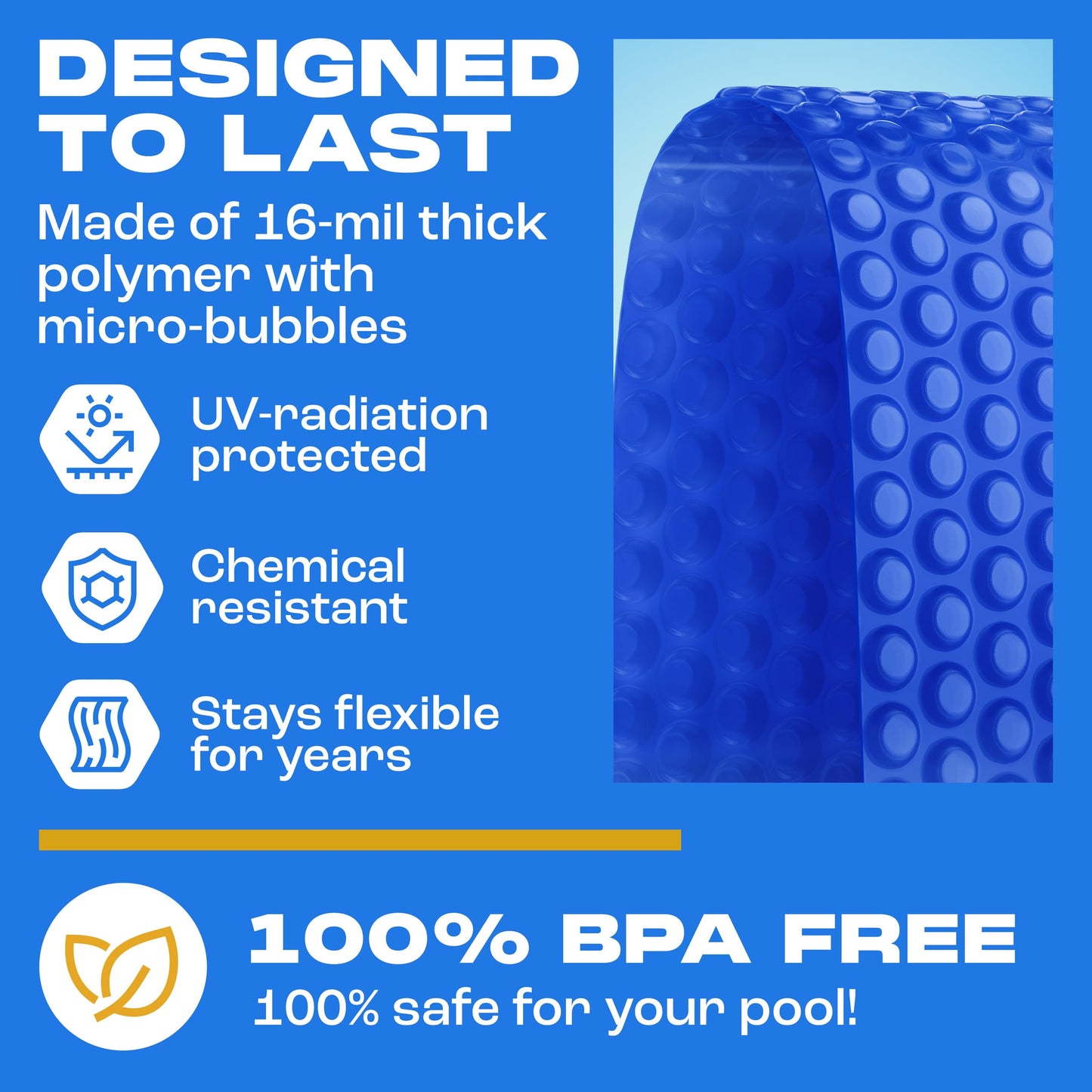 Sapphire Series Round Solar Pool Cover - Extra Durable 16-Mil Polymer Micro Bubble for 24 ft Round Above Ground Pool by Yankee, Keeps Water Warm, Prevents Loss, Weatherproof Solar Blanket