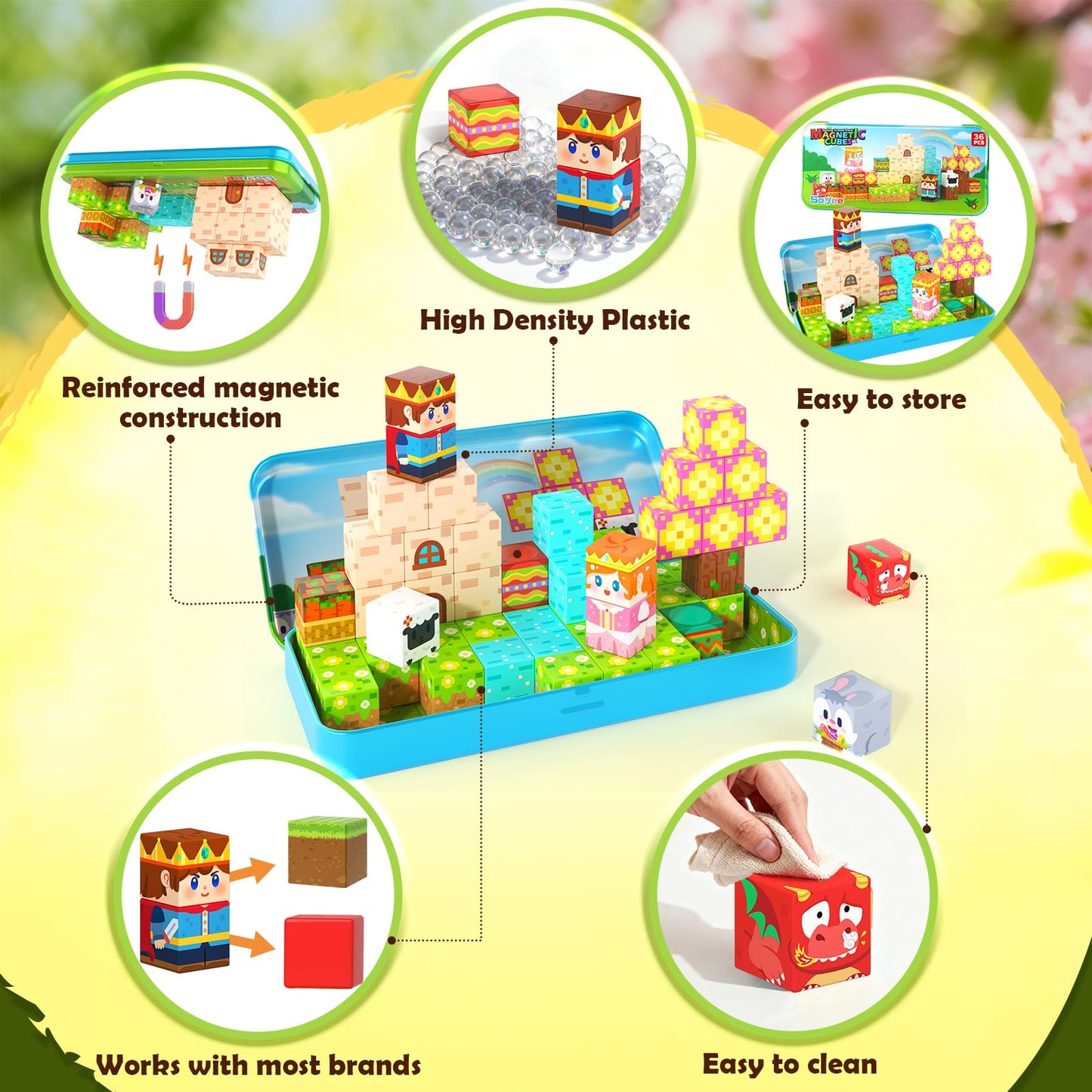 Mini Magnetic Blocks with Case - Portable Building Cubes Travel Toys for Kids Ages 4-8 Construction STEM Learning Set for Toddlers Build Mine Magnet World Christmas Birthday Gift for Boys Girls 3-5