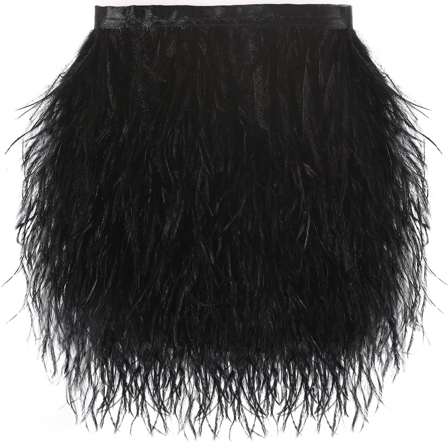 SOGUGOM Black Ostrich Feather Trim - 1.5Ply 2Yards 4 Inch Feathers Fringe Ribbons Trim for Sewing, Dress, Craft Projects, Halloween Costumes, Holiday Dance Parties(Black)