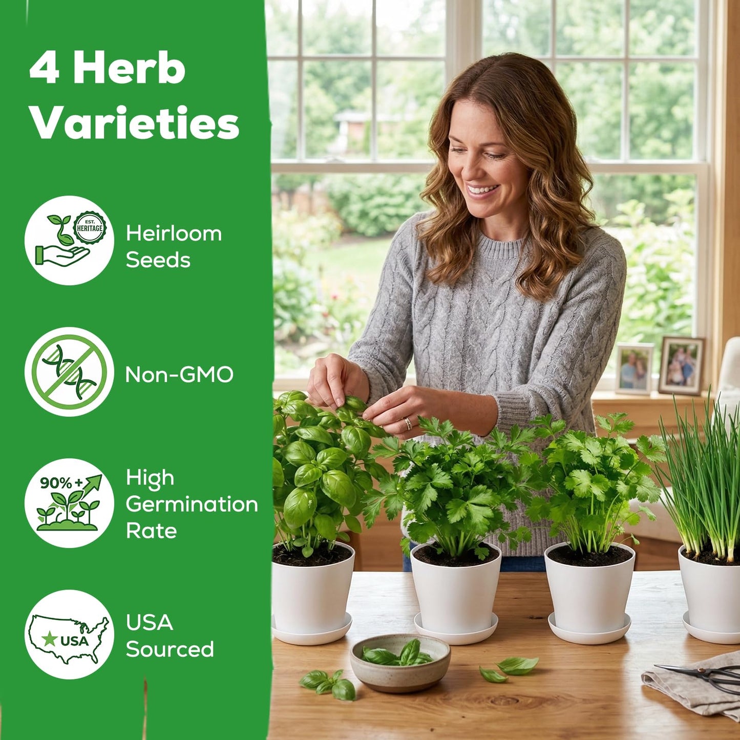 PLANTMEW Indoor Herb Garden Starter Kit - Mothers Day Gifts - 4 Non GMO, Heirloom Culinary Herb Seeds, Unique Gardening Gift for Women, Mom, Her, Birthday, Housewarming, Plant Lovers