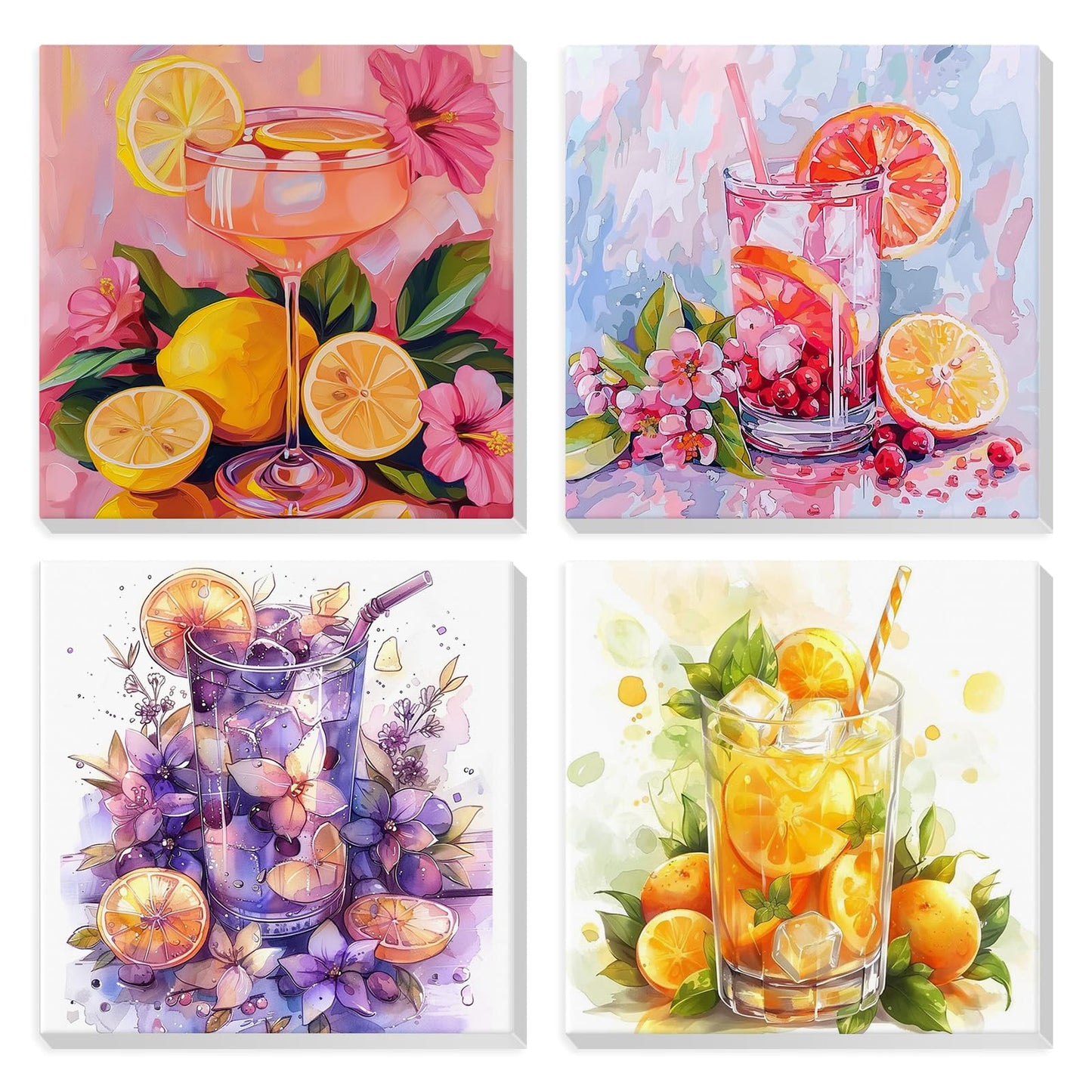 HEIBAGO 4 Pack Framed Paint by Numbers Kit for Adults Beginner, Adult Paint by Number Kits Cocktail, DIY Paint by Numbers for Adults,Small Easy Acrylic Oil Painting for Wall Decor 8 x 8 Inch