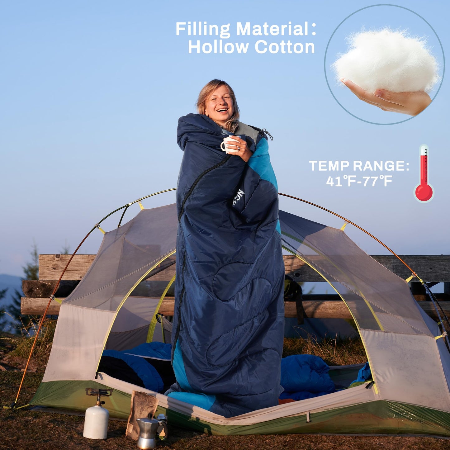 Elevon Sleeping Bag for Adults Teens Kids Cold Warm Weather, Portable Waterproof & Lightweight, Compact with Compression Sack, for 3-4 Seasons Camping, Backpacking, Hiking, Travel, Indoors Outdoors