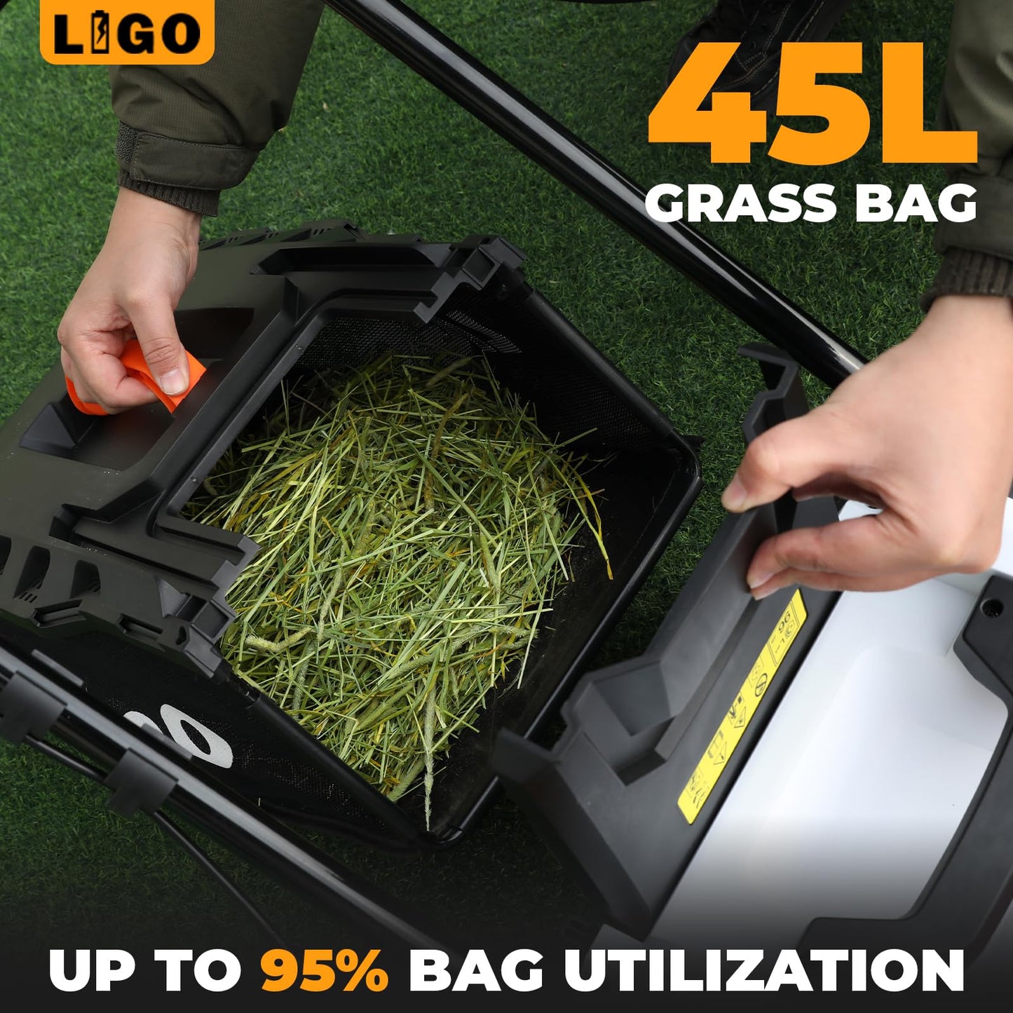 LIGO 40V Cordless Lawn Mower w/11Gal Bag & 2X4.0Ah Battery | 15" Brushless Motor, 6-Position Height (0.98"-2.95") | Walk-Behind Grass Catcher w/Patented Comb | 20V/40V Tool Compatible