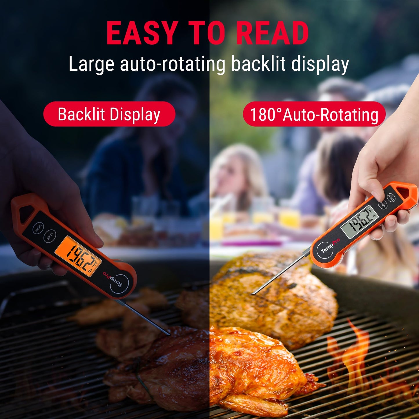 ThermoPro Digital Instant Read Meat Thermometer for Grilling Waterproof Kitchen Cooking Food Thermometer with Ambidextrous Backlit for BBQ Grill Smoker Oil Fry Candy Thermometer