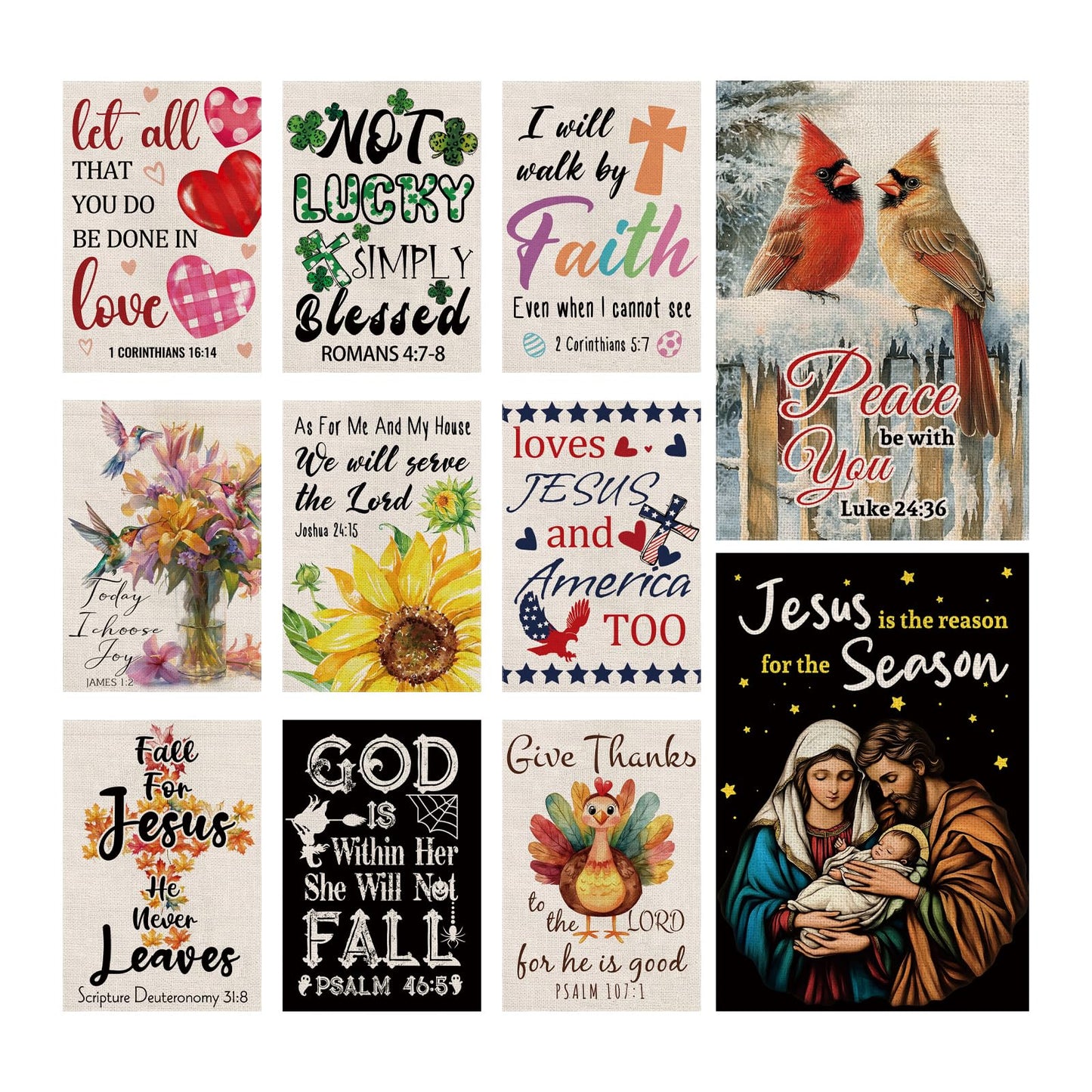 Christian Garden Flags Religious Cross Jesus Cardinal Double Sided Flag Seasonal Set of 11 Holiday Christmas Gifts Decorations for Farmhouse Indoor Outdoor Yard Lawn Decorations 12.5x18 Inch