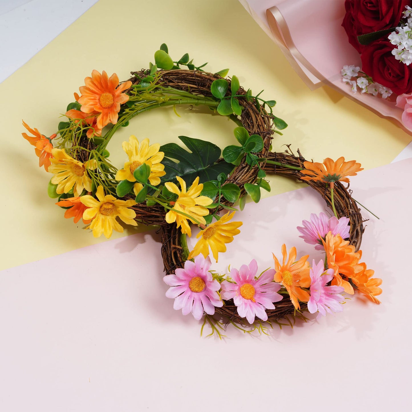 Grapevine Wreath Set, Marrywindix 4 Pieces Natural Vine Branch Wreath Christmas DIY Rattan Wreath Garland for Christmas Holiday Craft Wedding Decor (10 in.)