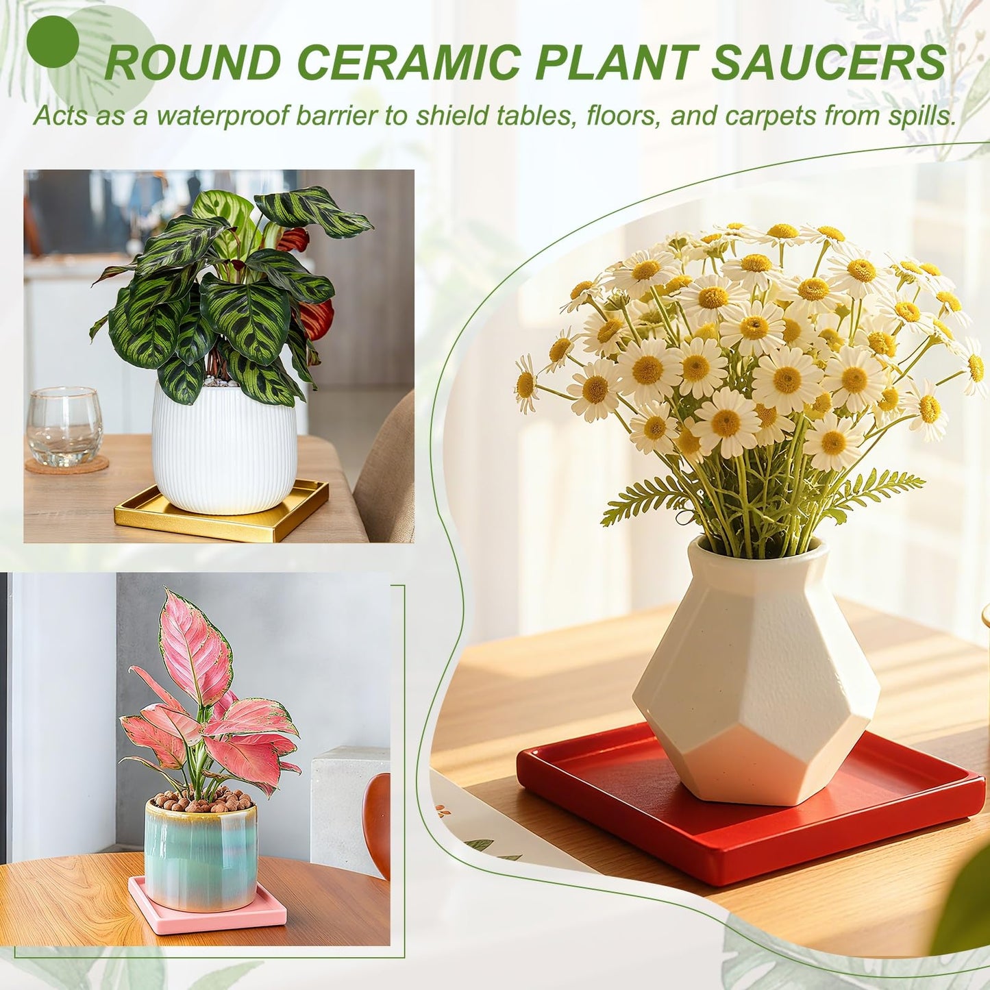 YELARXI 7.5 Inch Ceramic Plant Saucers, Square Flower Planter Water Trays Ceramic Plant Saucer Pot Tray -Fitting for (Outdoor/Indoors/Garden/Planting/Water/Flower/Coffee) Dark Orange