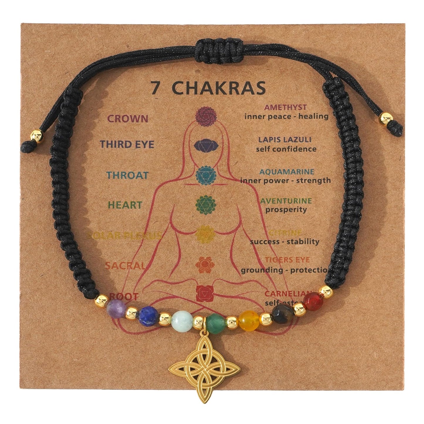 Winerbalaa 7 Chakra Witches Knot Bracelet for Women,Inspirational Healing Stone Beaded Black String Bracelets,Stress Relief Spiritual Inspirationa Gifts Jewelry Bracelets Sister Bestie Friendship