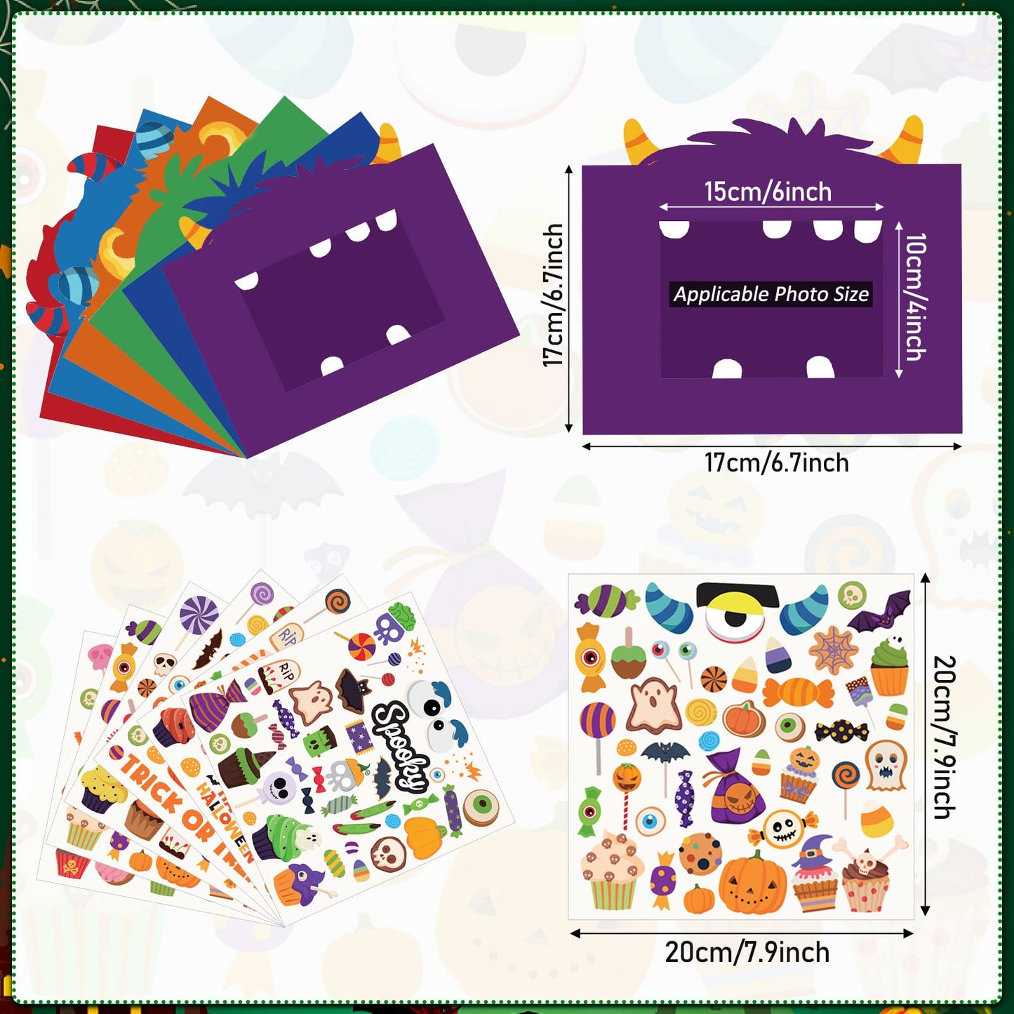 Funrous 48 Pcs Picture Frame Craft Kits Halloween Paper Cartoon Theme Photo Frame DIY Art Craft Kits with Stickers for Party Favor Home Decoration Supplies