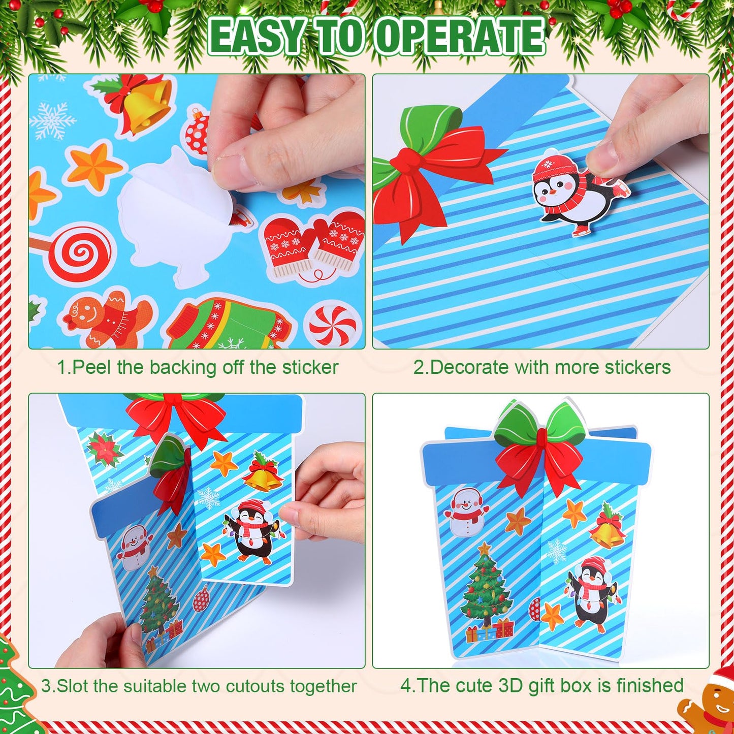 Chiisong 24 Sets DIY Christmas Craft Kits 3D Christmas Box Crafts with Stickers Make Your Own Xmas Table Centerpiece Decor for Xmas Holiday Classroom Home Activities Party Decorations(Box)