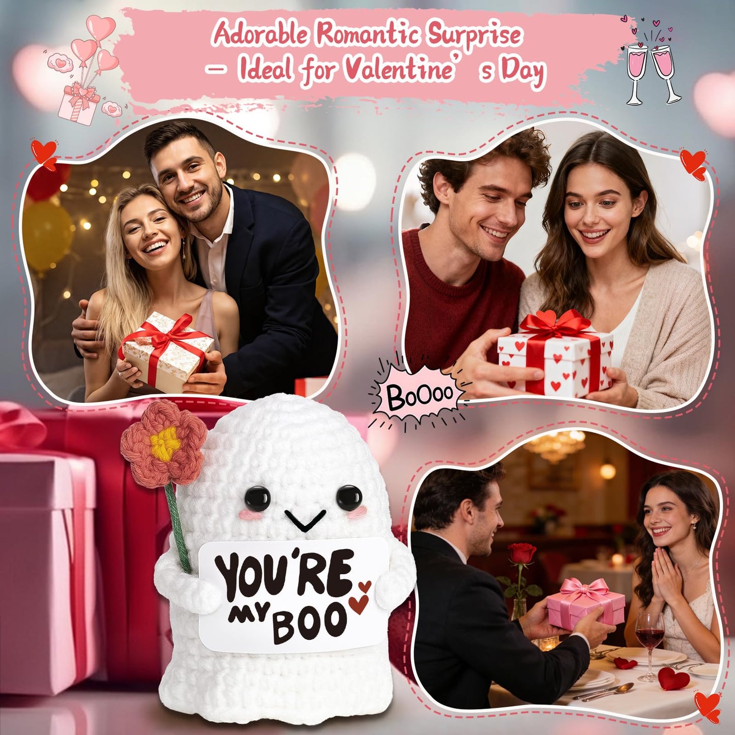 Frabaca You're My Boo Crochet Ghost - Anniversary Love Gifts for Women Men Her Him Boyfriend Girlfriend, Mothers Day Card for Wife from Husband for Valentine Birthday Halloween