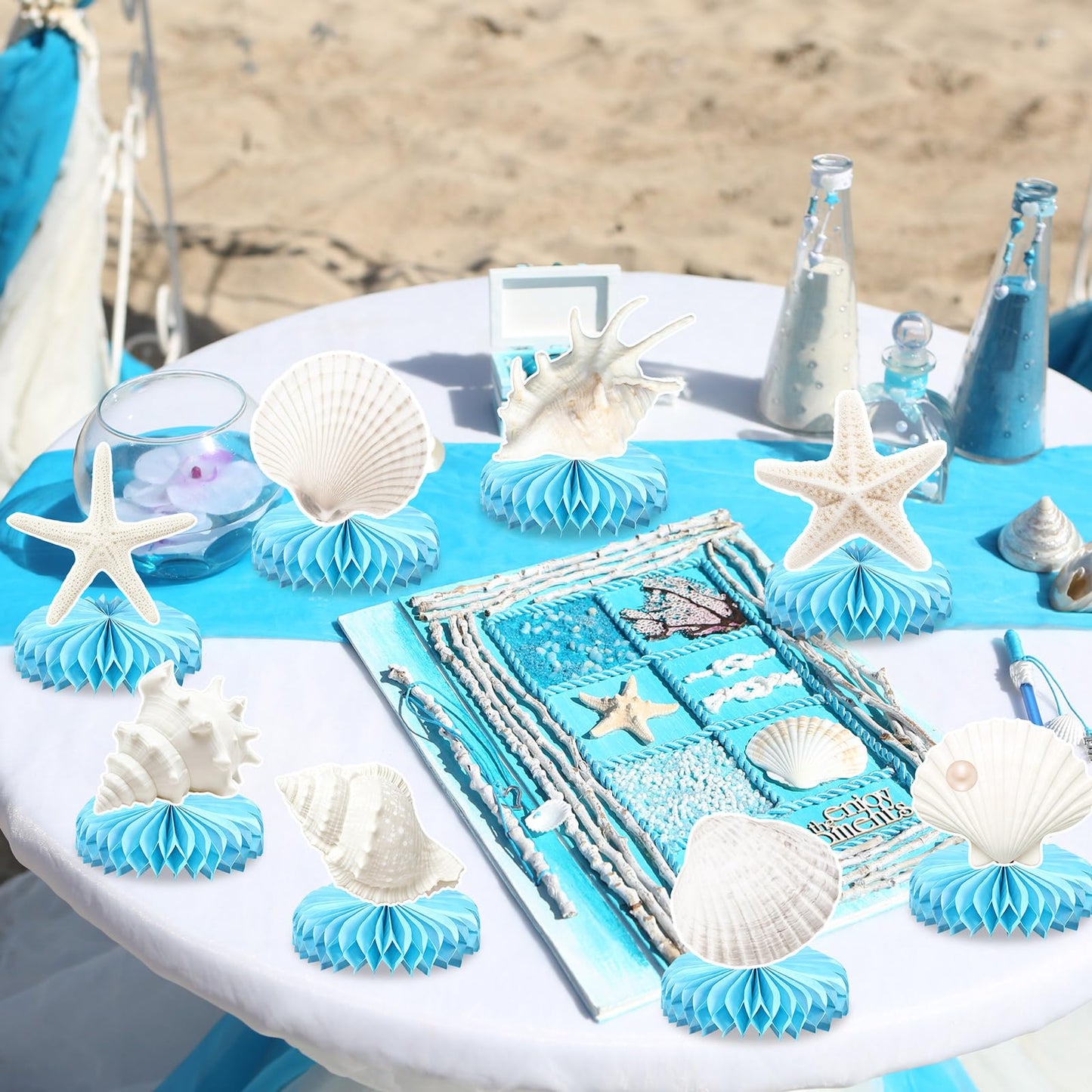 12Pcs Under the Sea Party Honeycomb Decoration Ocean Seashell Centerpieces for Table Coastal Beach Party Table Decoration Seashell Starfish Centerpieces Decor for Nautical Birthday Party Supplies