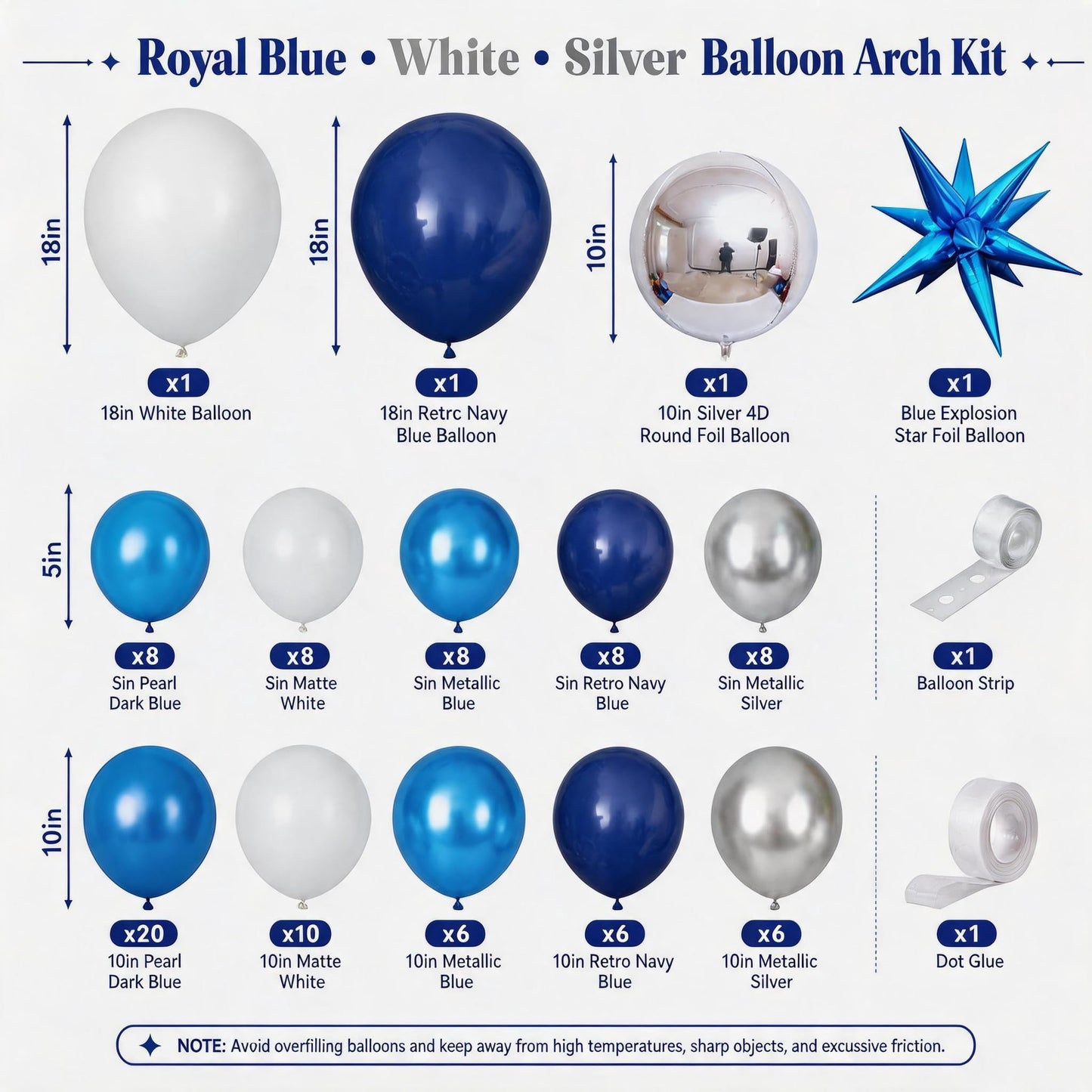 Graduation Balloon Arch Kit 2026 Blue and White Balloon Garland Royal Blue White Silver Balloons with Star Foil for Congrats Grad Class Retirement Prom Birthday Baby Shower Wedding Party Decorations