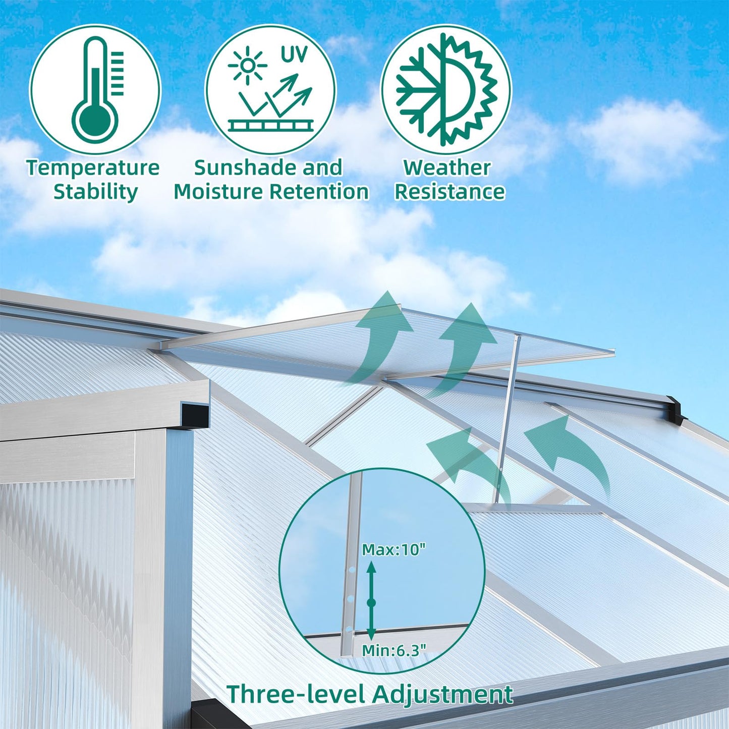 8x12 FT Greenhouse - Large Aluminum Greenhouses for Outdoors, Heavy Duty Polycarbonate Greenhouse with Roof Vent&Ground Nails, Walk-in Green Houses for Garden, Backyard, Patio, Easy Assembly
