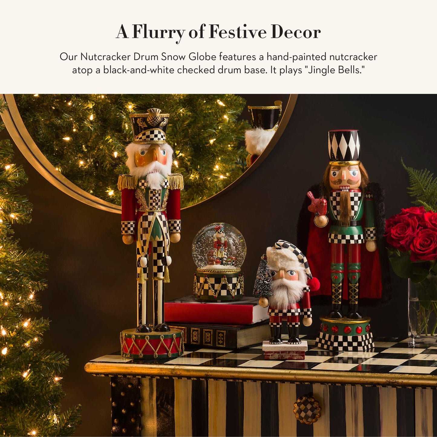 MACKENZIE-CHILDS Snow Globe, Christmas Decor for Living Room, Nutcracker