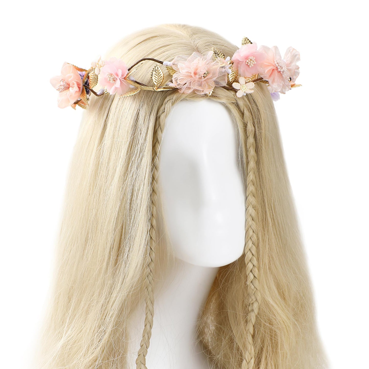 KorViSHOW Pink Flower Crown Headband - Floral Headband for Women Floral Girl Headpiece Fairy Flower Renaissance Hair Accessory for Girls Women Birthday Wedding Party Photo Props