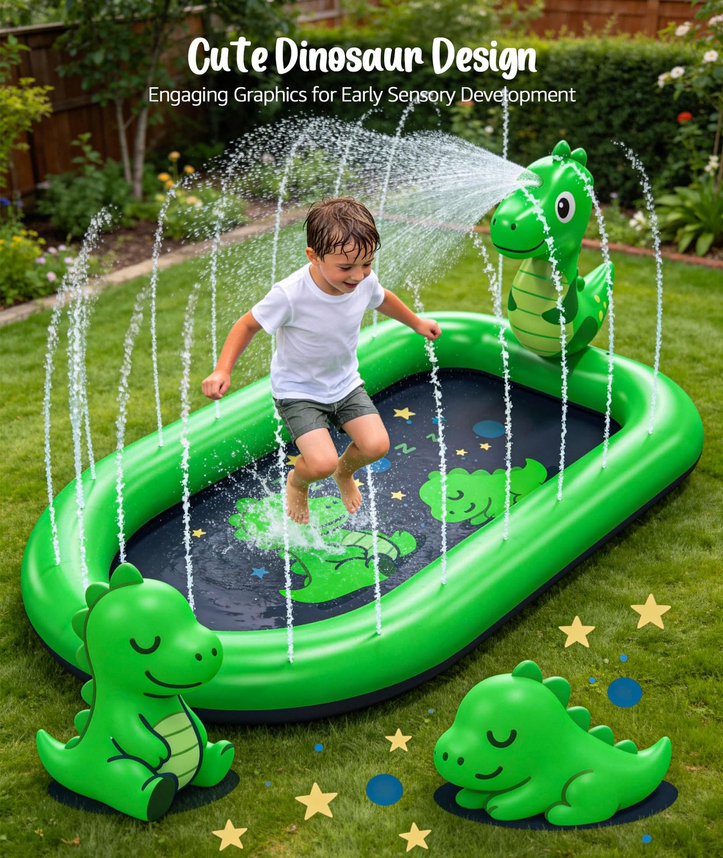 Thrillza Splash Pads for Toddlers, Dinosaur Baby Pool & Water Mat for Babies, Inflatable Splash Pad Water Toys Outdoor Kids Pool for Toddlers, Outside Toys for 1 Year Old Boy Birthday Gifts