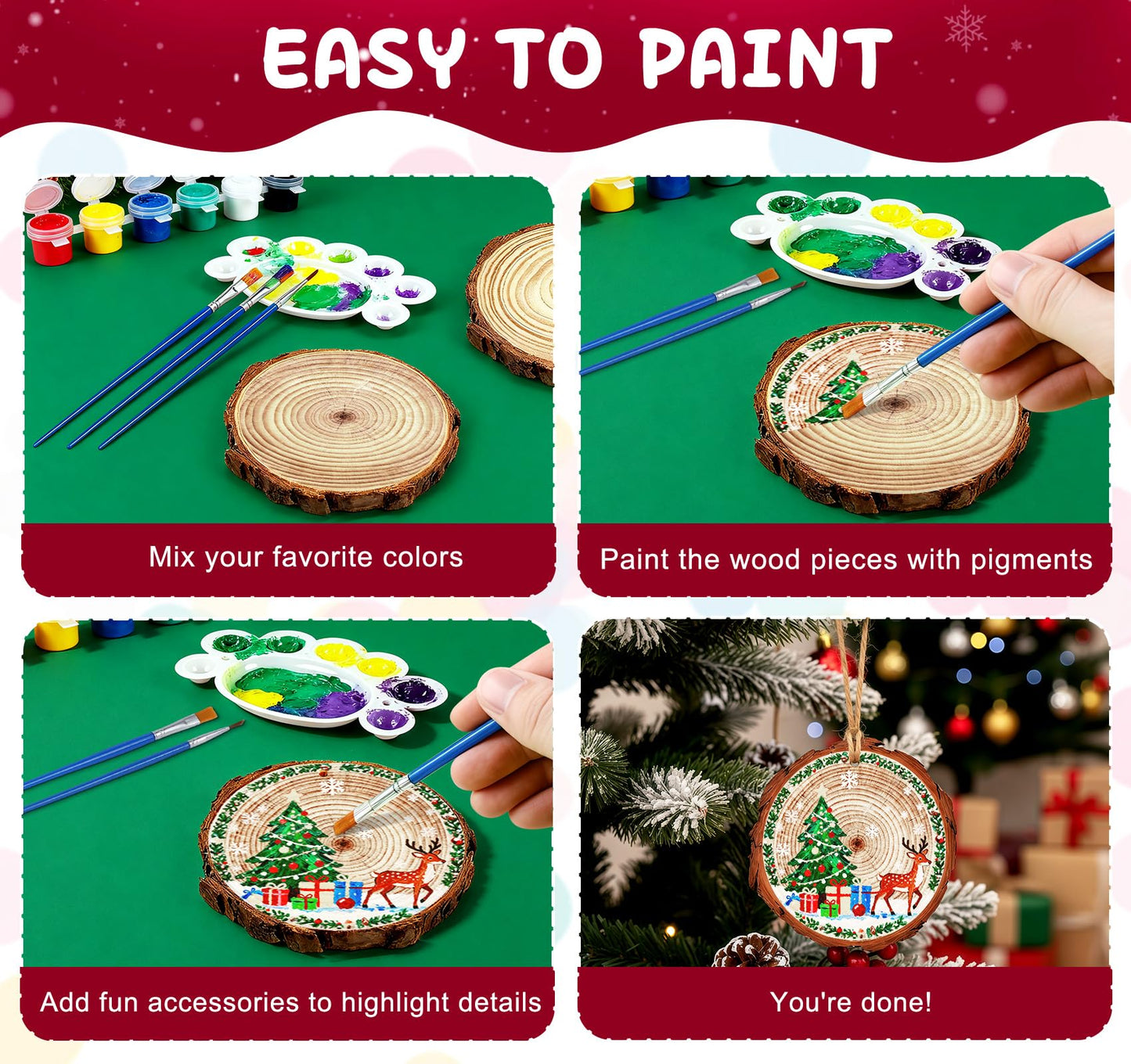 Timburst Unfinished Wood Slices Ornaments, 171pcs All-in-One Kids Painting Crafts, Glow in the Dark Wooden Craft Kit with Pre-Drilled Holes, Arts and Crafts for Girls Boys Ages 6+ Birthday Gift