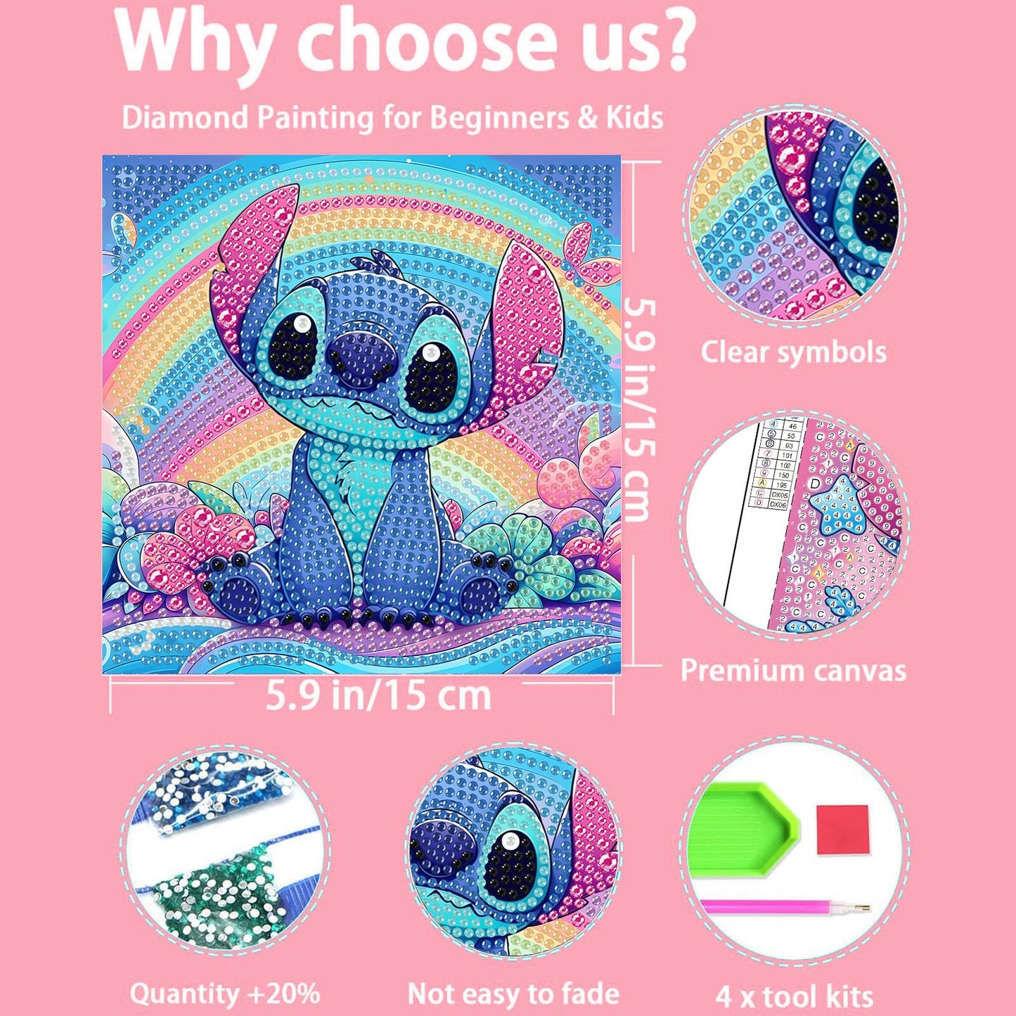 KOJEFCV 4 PCS Diamond Art Painting Kits for Kids, Cartoon Diamond Art for Kids Ages 4-8-12, Cartoon Gem Painting Kit Crafts Beginners for Gift Home Wall Decor (6x6 inch)
