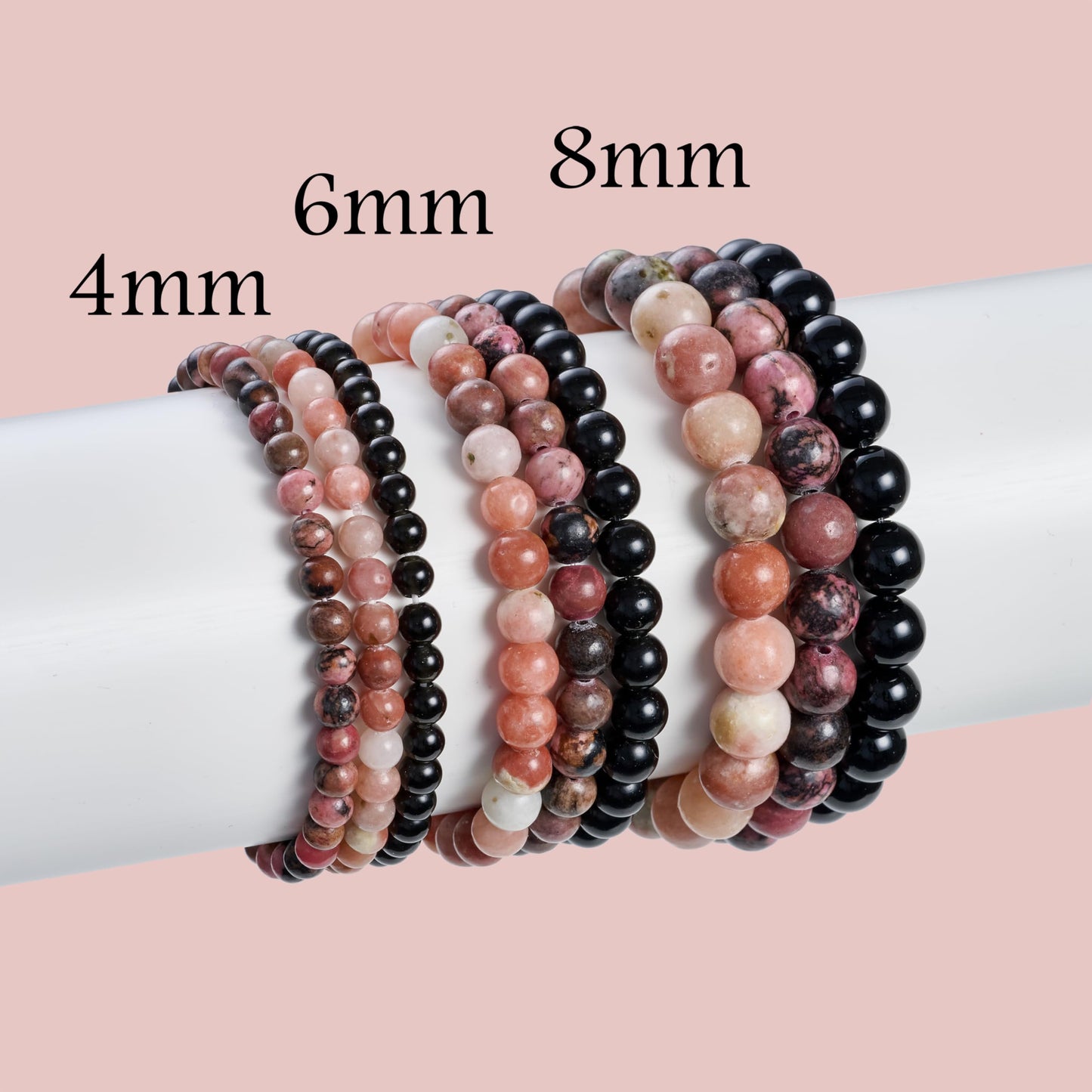Bivei 3-Piece 8mm Beaded Bracelets for Women – Plum Blossom Jade, Rhodonite, Black Obsidian – Handmade Natural Crystal Stretch Elastic Jewelry for Meditation, Yoga, Protection Gifts